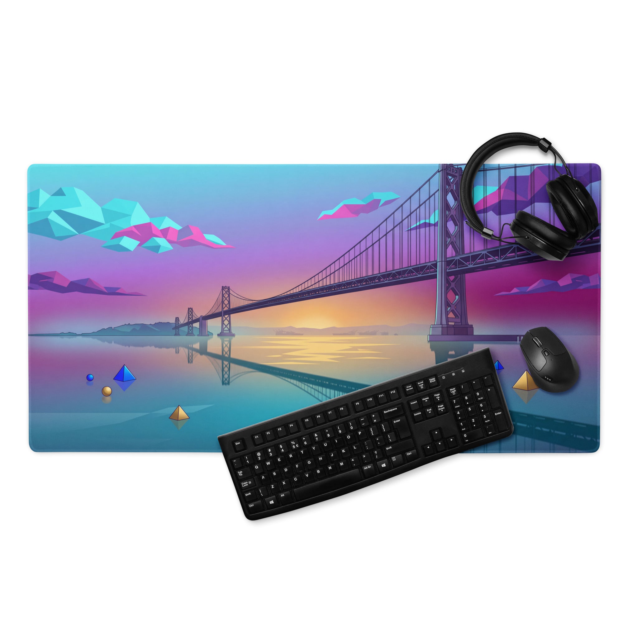 Vaporwave Neon Bridge Mouse Pad - Mouse Pad Gaming Neon Pink Blue Gradient Desk Decor Vaporwave Style Dreamy Mood