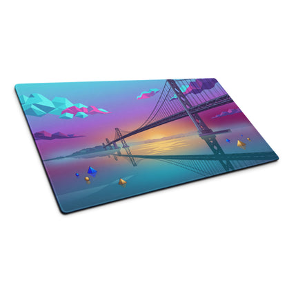 Vaporwave Neon Bridge Mouse Pad - Mouse Pad Gaming Neon Pink Blue Gradient Desk Decor Vaporwave Style Dreamy Mood