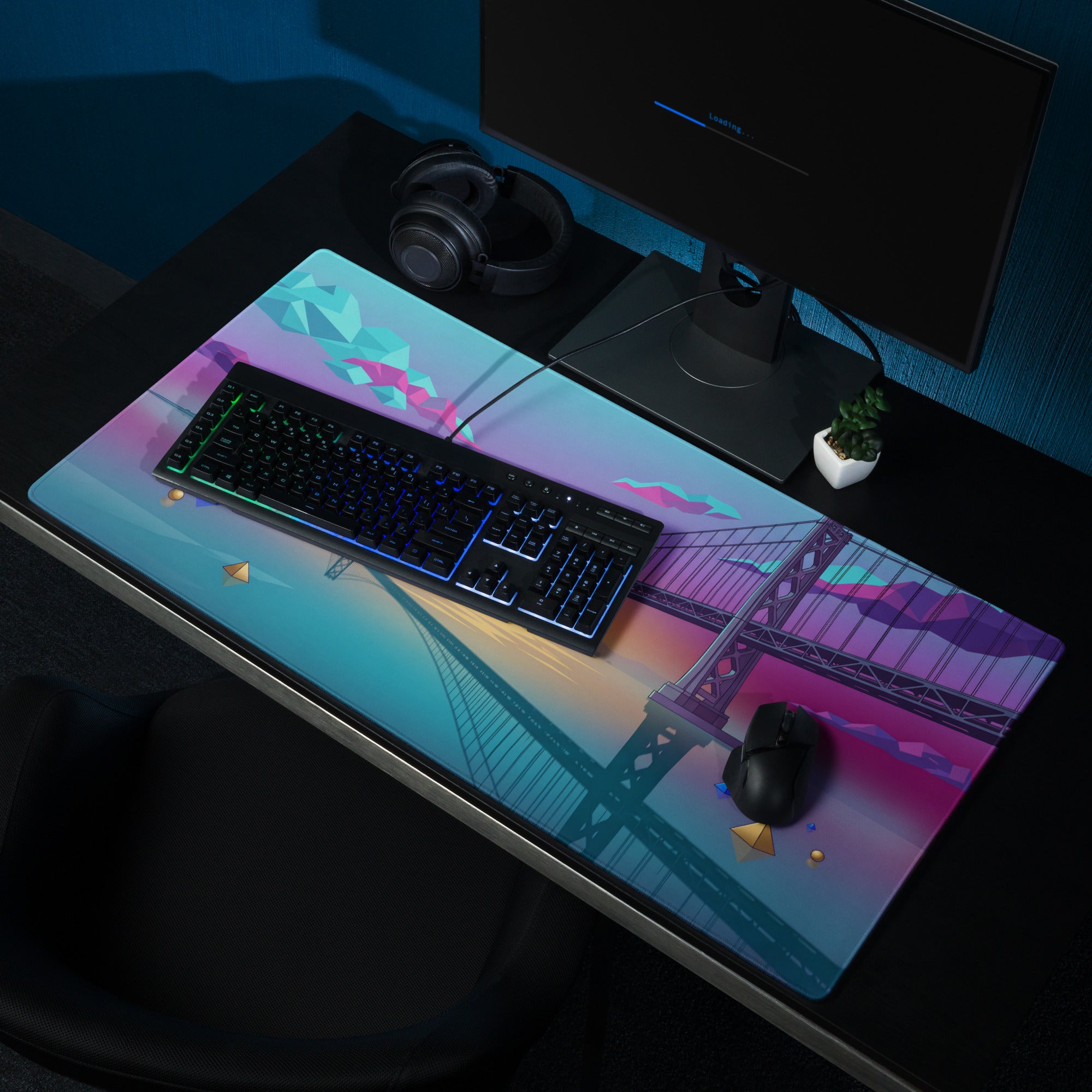 Vaporwave Neon Bridge Mouse Pad - Mouse Pad Gaming Neon Pink Blue Gradient Desk Decor Vaporwave Style Dreamy Mood