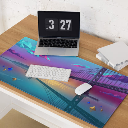 Vaporwave Neon Bridge Mouse Pad - Mouse Pad Gaming Neon Pink Blue Gradient Desk Decor Vaporwave Style Dreamy Mood