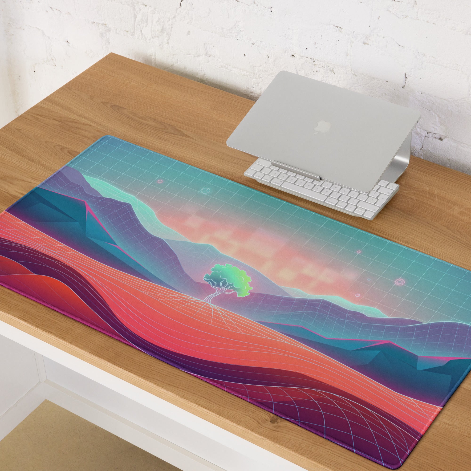 Vaporwave Neon Landscape Pad - Mouse Pad Neon Pink For Gaming Vaporwave Dreamy Mood Neon Decor Synthwave Digital Art