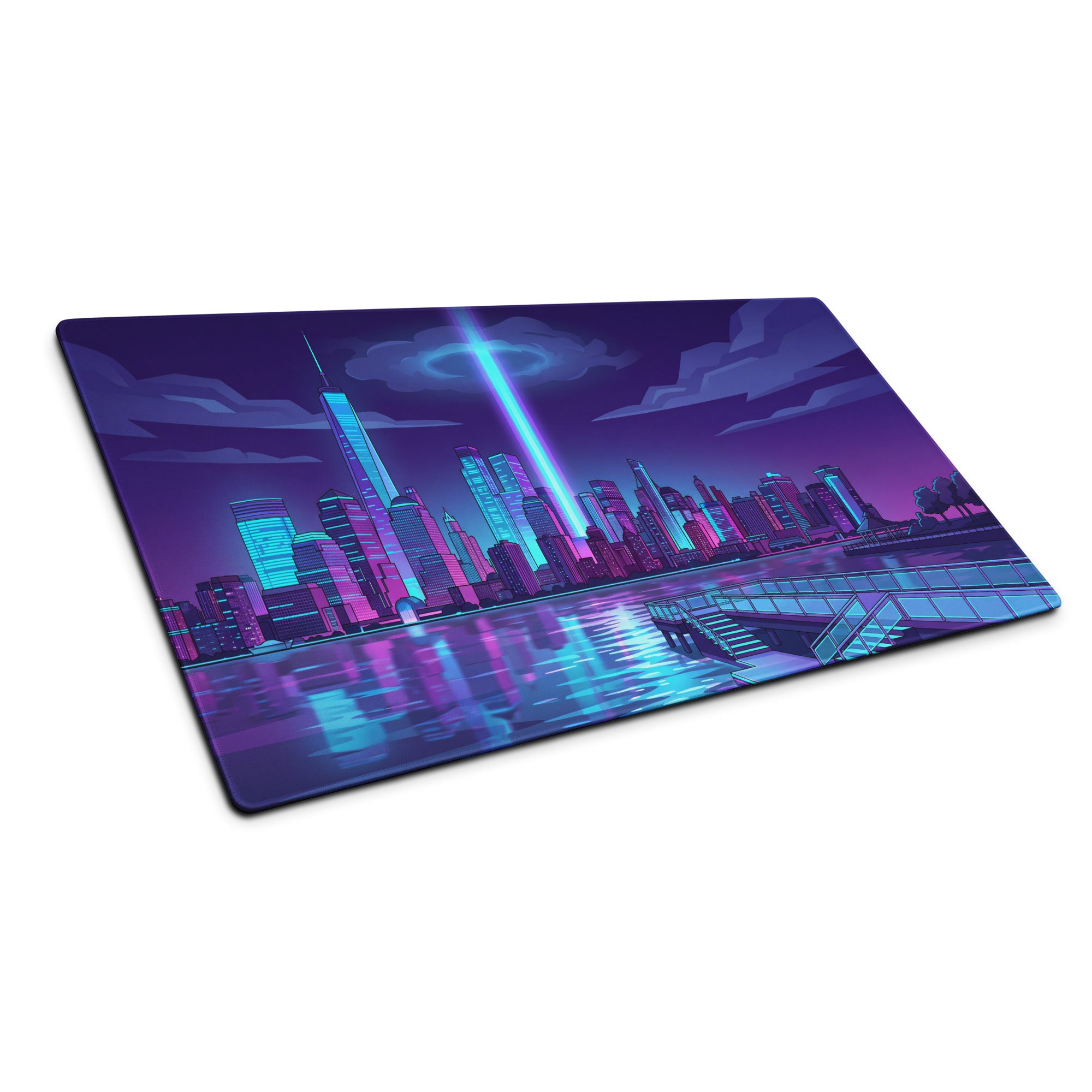 Vaporwave Cityscape Mouse Pad - Vaporwave Cityscape Mouse Pad Purple Blue Gaming Setup Synthwave Neon Mood Desk Pad