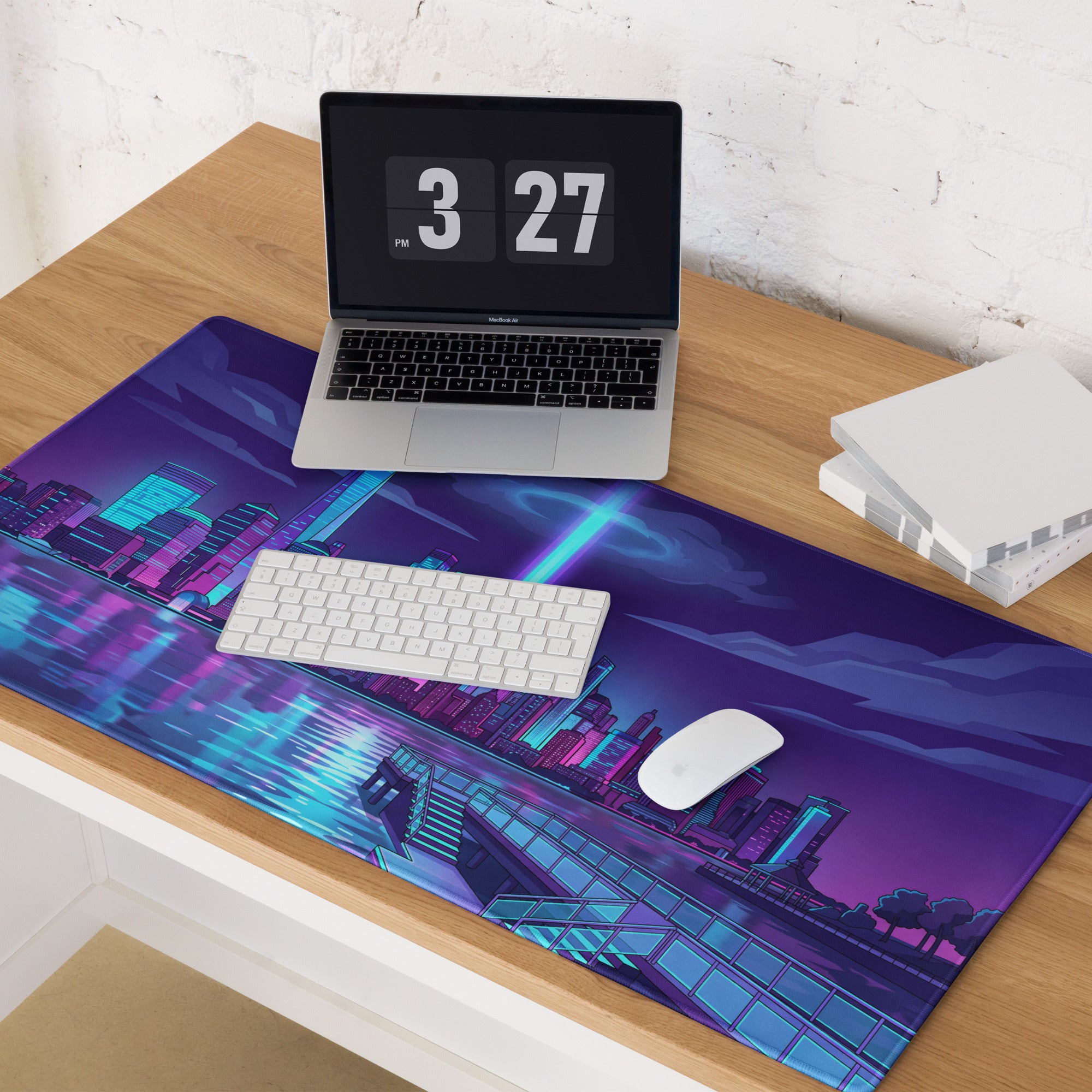 Vaporwave Cityscape Mouse Pad - Vaporwave Cityscape Mouse Pad Purple Blue Gaming Setup Synthwave Neon Mood Desk Pad