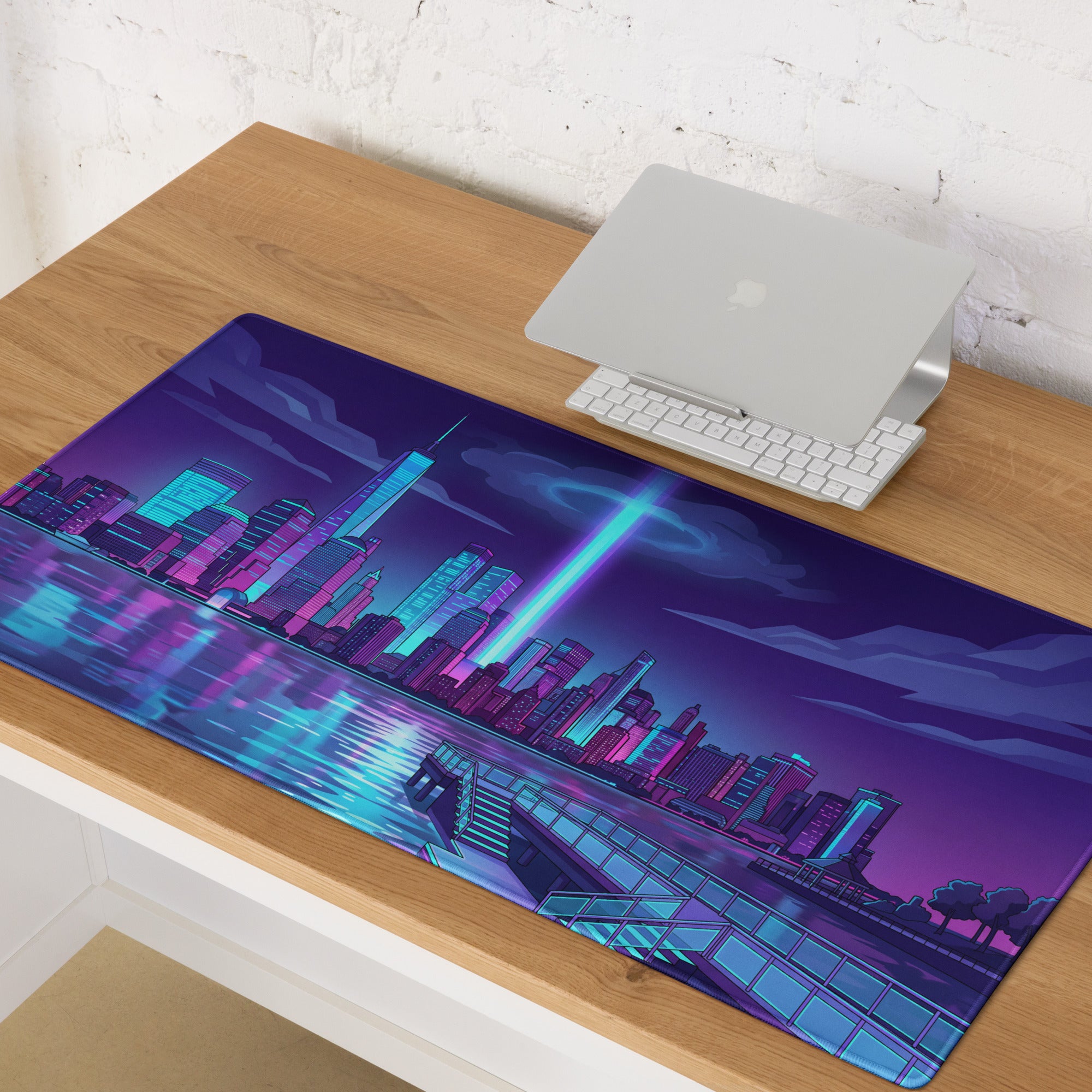 Vaporwave Cityscape Mouse Pad - Vaporwave Cityscape Mouse Pad Purple Blue Gaming Setup Synthwave Neon Mood Desk Pad