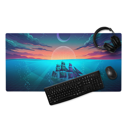 Vaporwave Neon Ocean Mouse Pad - Gaming Mouse Pad Neon Pink Blue Desk Setup Vaporwave Dreamy Neon Aesthetic 80s