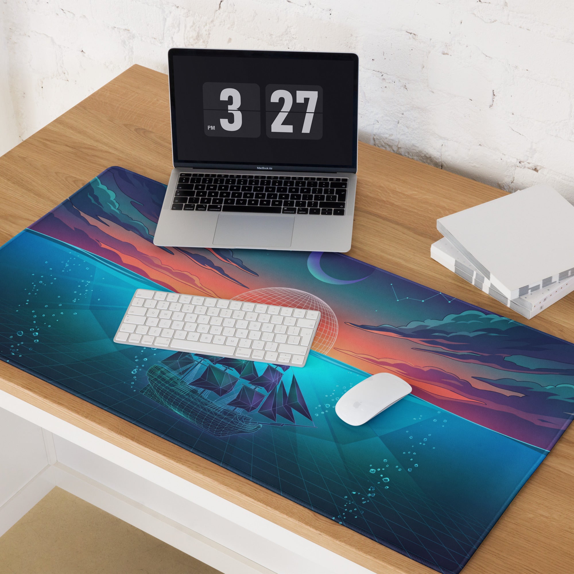 Vaporwave Neon Ocean Mouse Pad - Gaming Mouse Pad Neon Pink Blue Desk Setup Vaporwave Dreamy Neon Aesthetic 80s
