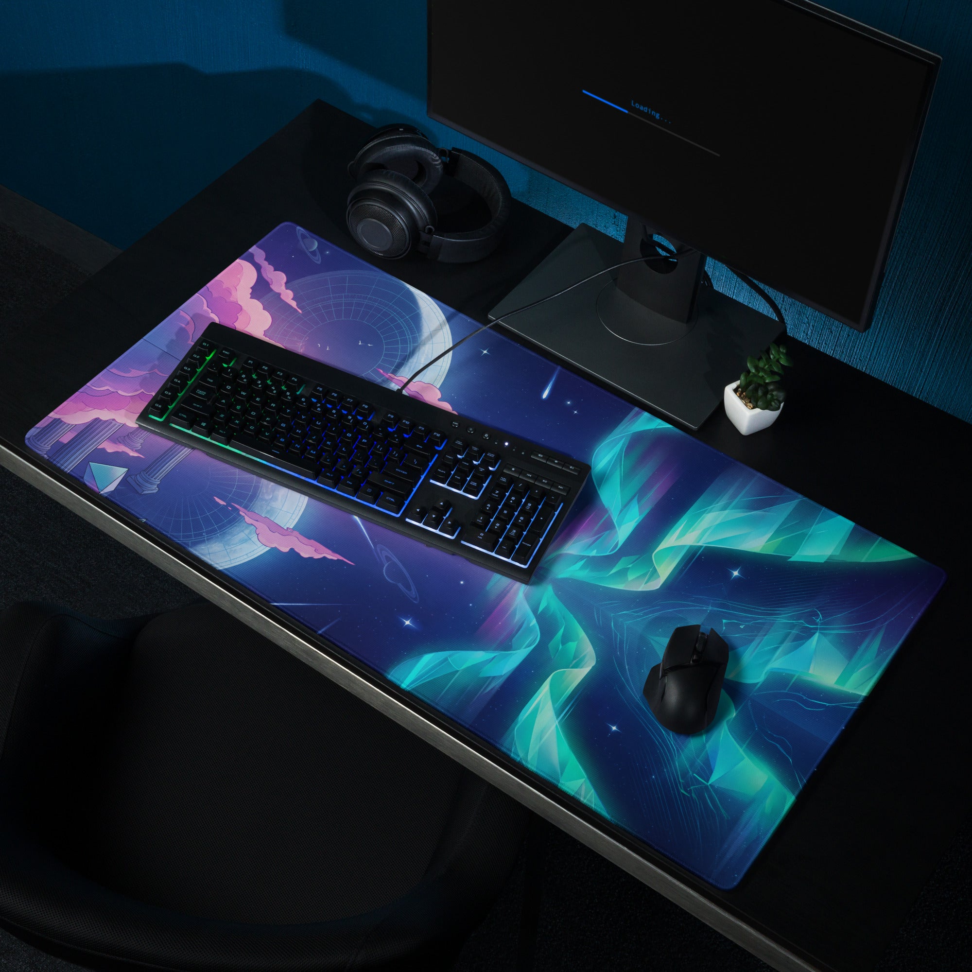 Vaporwave Neon Galaxy Mouse Pad - Mouse Pad Pink Blue Teal Gaming Desk Vaporwave Dreamy Mood Cyberpunk Decor Digital Art