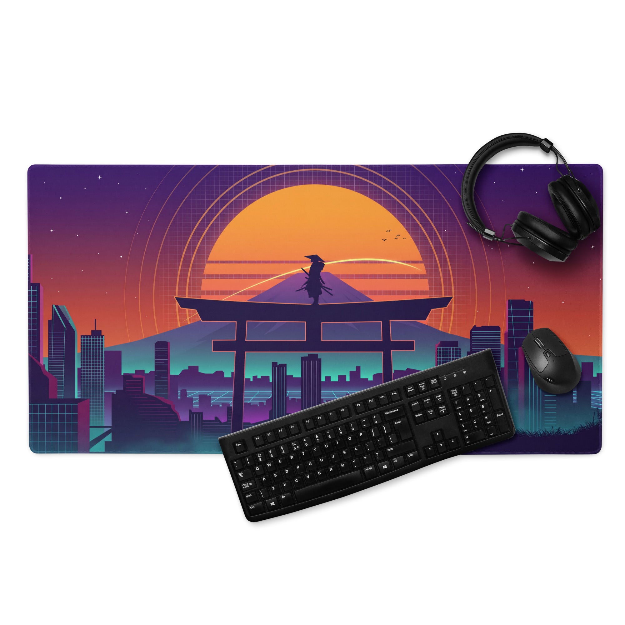Vaporwave Sunset Neon Gaming Mouse Pad - Mouse Pad Purple Orange Gradient Desk Vaporwave Mood Futurism Digital