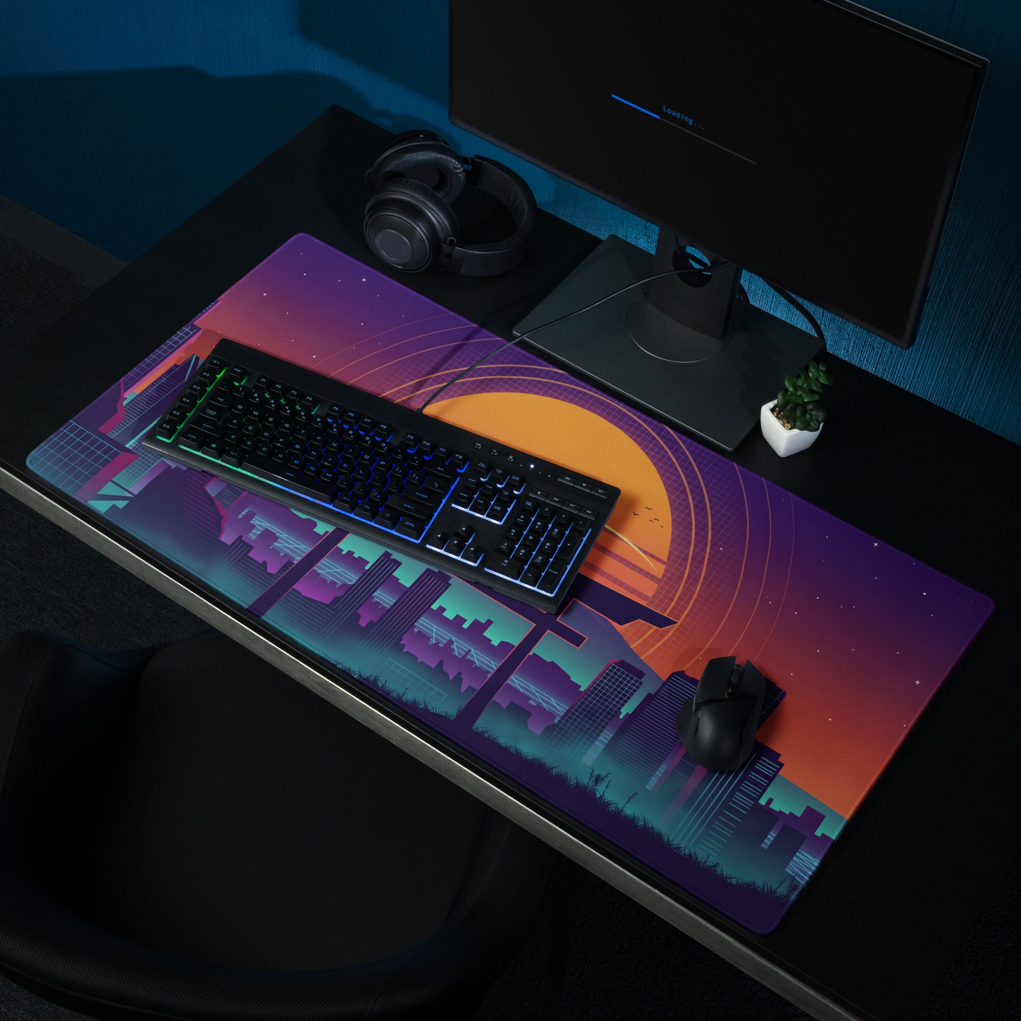 Vaporwave Sunset Neon Gaming Mouse Pad - Mouse Pad Purple Orange Gradient Desk Vaporwave Mood Futurism Digital