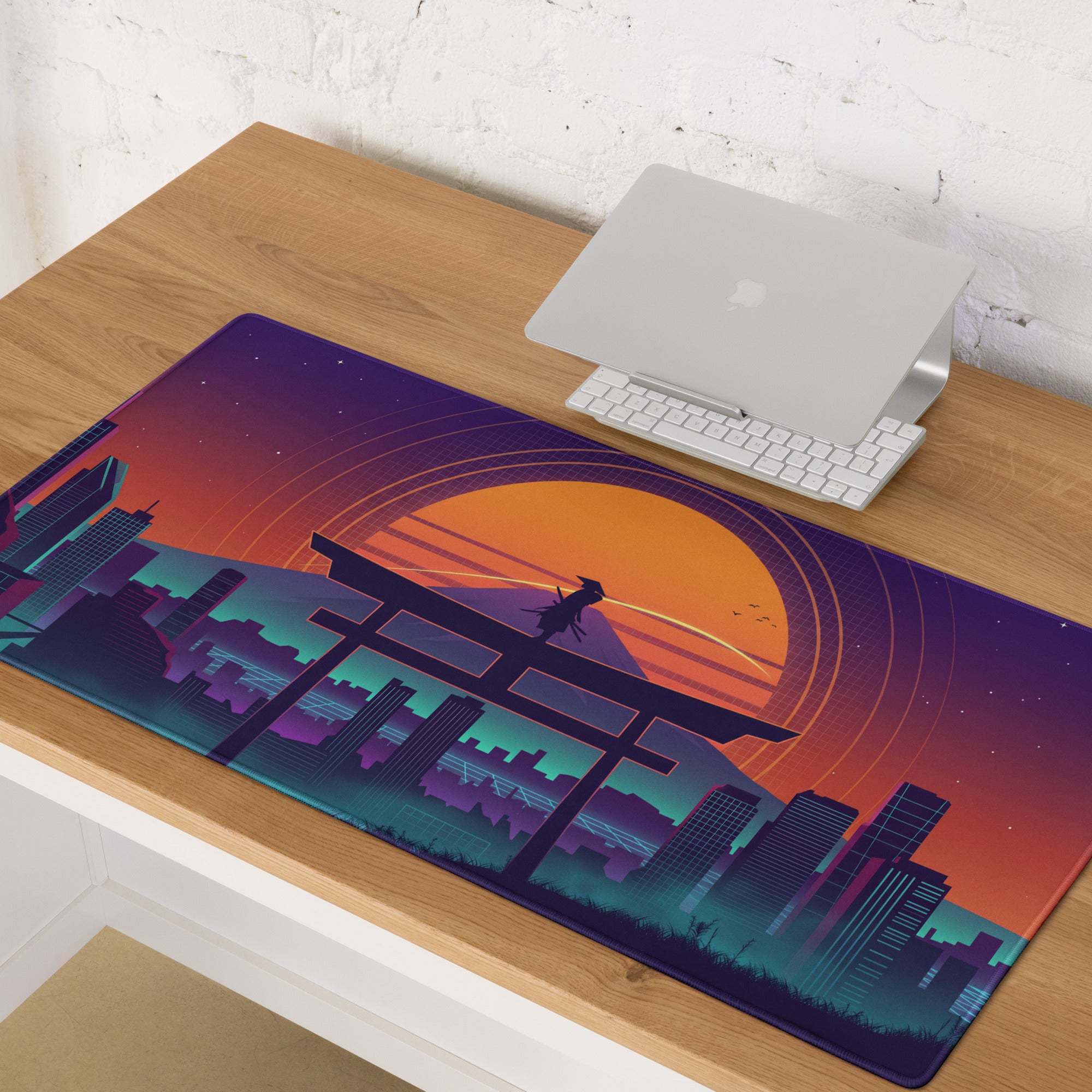 Vaporwave Sunset Neon Gaming Mouse Pad - Mouse Pad Purple Orange Gradient Desk Vaporwave Mood Futurism Digital