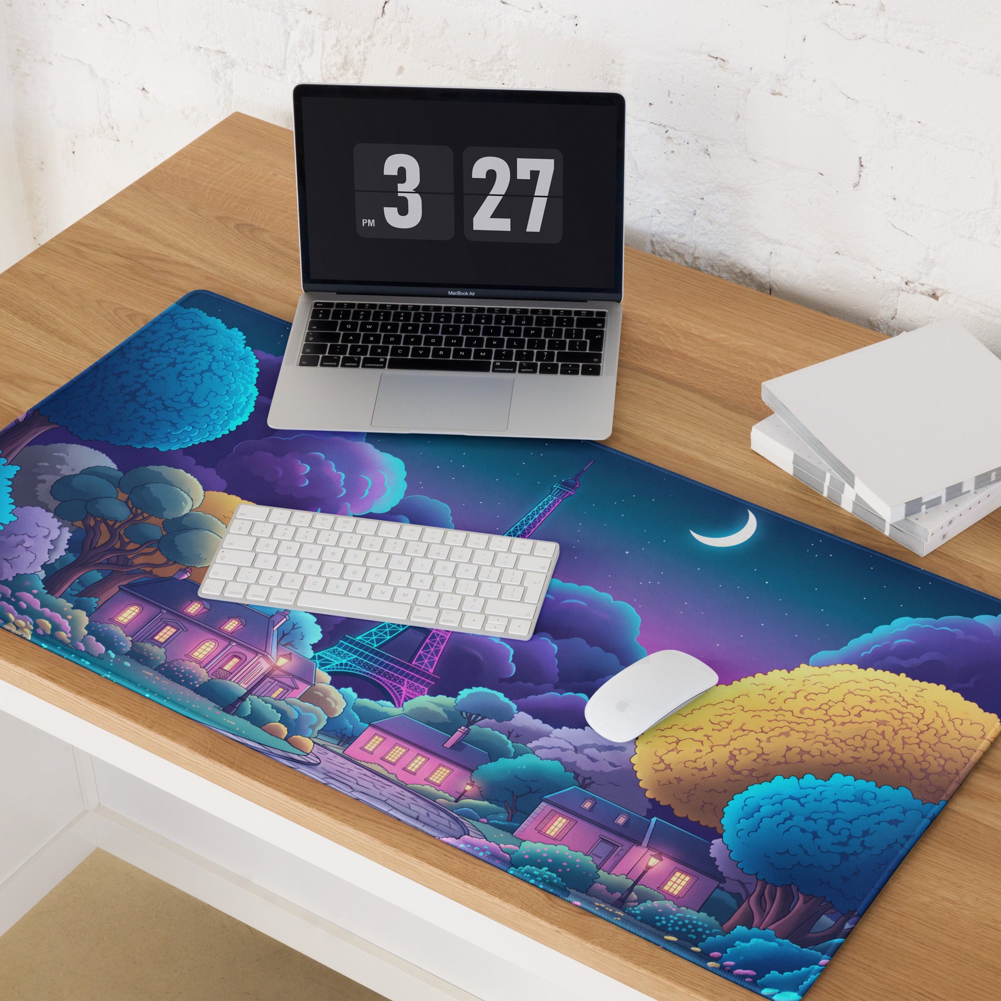 Neon Vaporwave Desk Pad Landscape - Mouse Pad Neon Pink Purple Blue For Gaming Desk Retro Dreamy Synthwave Decor Art