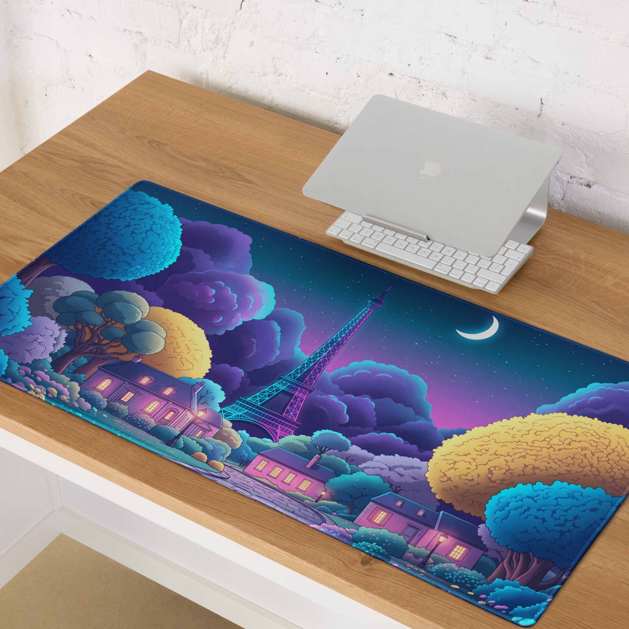 Neon Vaporwave Desk Pad Landscape - Mouse Pad Neon Pink Purple Blue For Gaming Desk Retro Dreamy Synthwave Decor Art