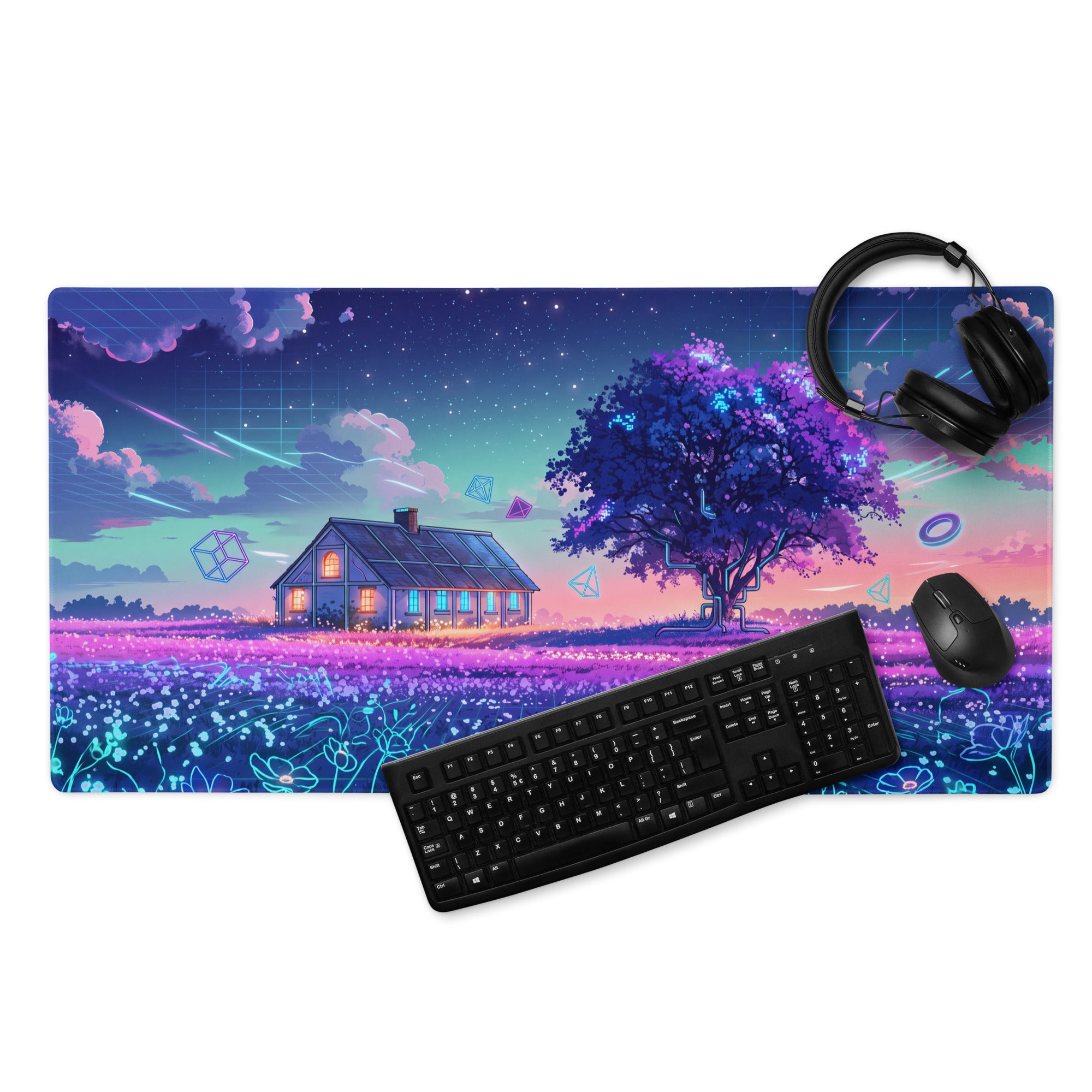 Vaporwave Nightscape Mouse Pad - Landscape Mouse Pad Purple Pink For Gaming Vaporwave Dreamy Neon Mood Modern Desk Art