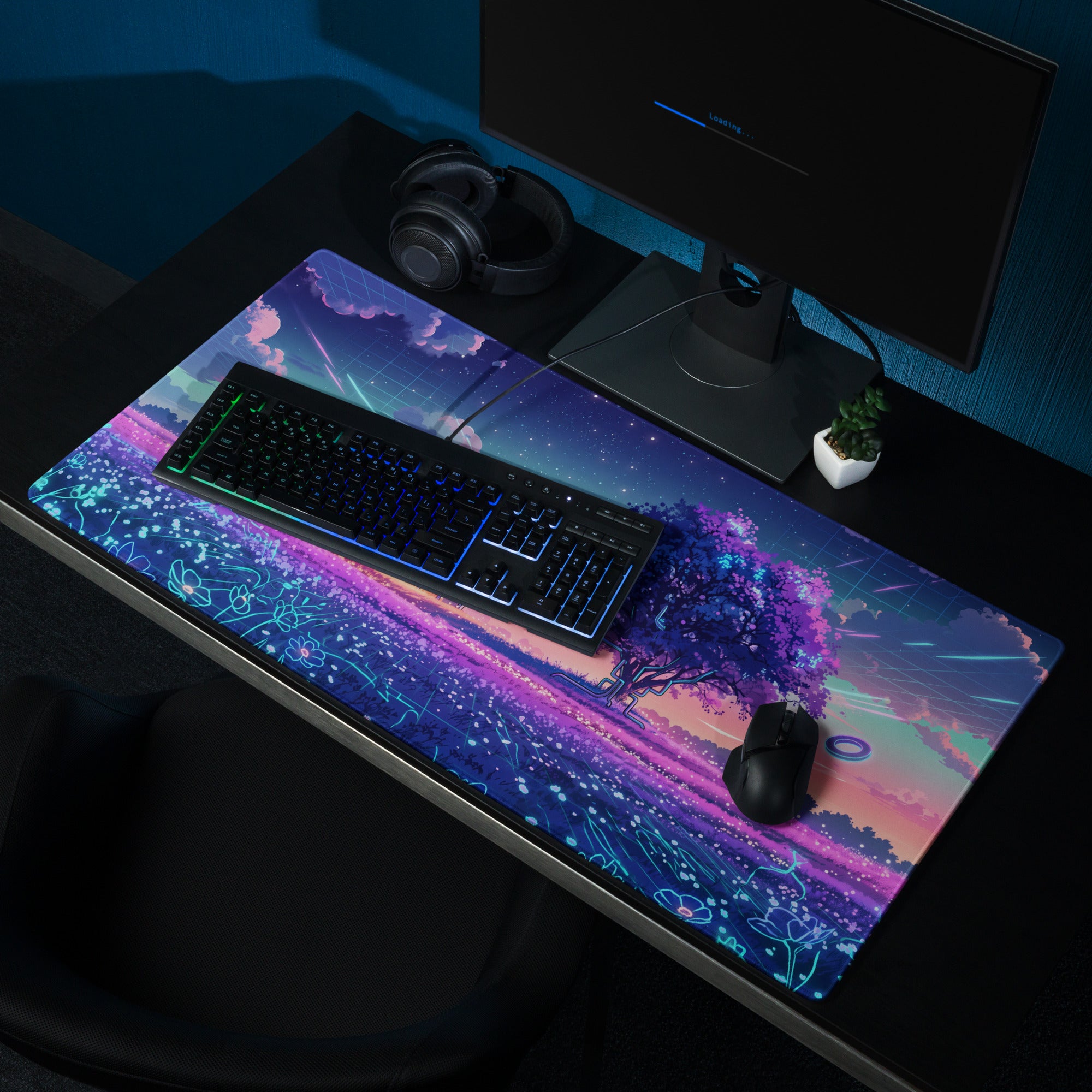 Vaporwave Nightscape Mouse Pad - Landscape Mouse Pad Purple Pink For Gaming Vaporwave Dreamy Neon Mood Modern Desk Art