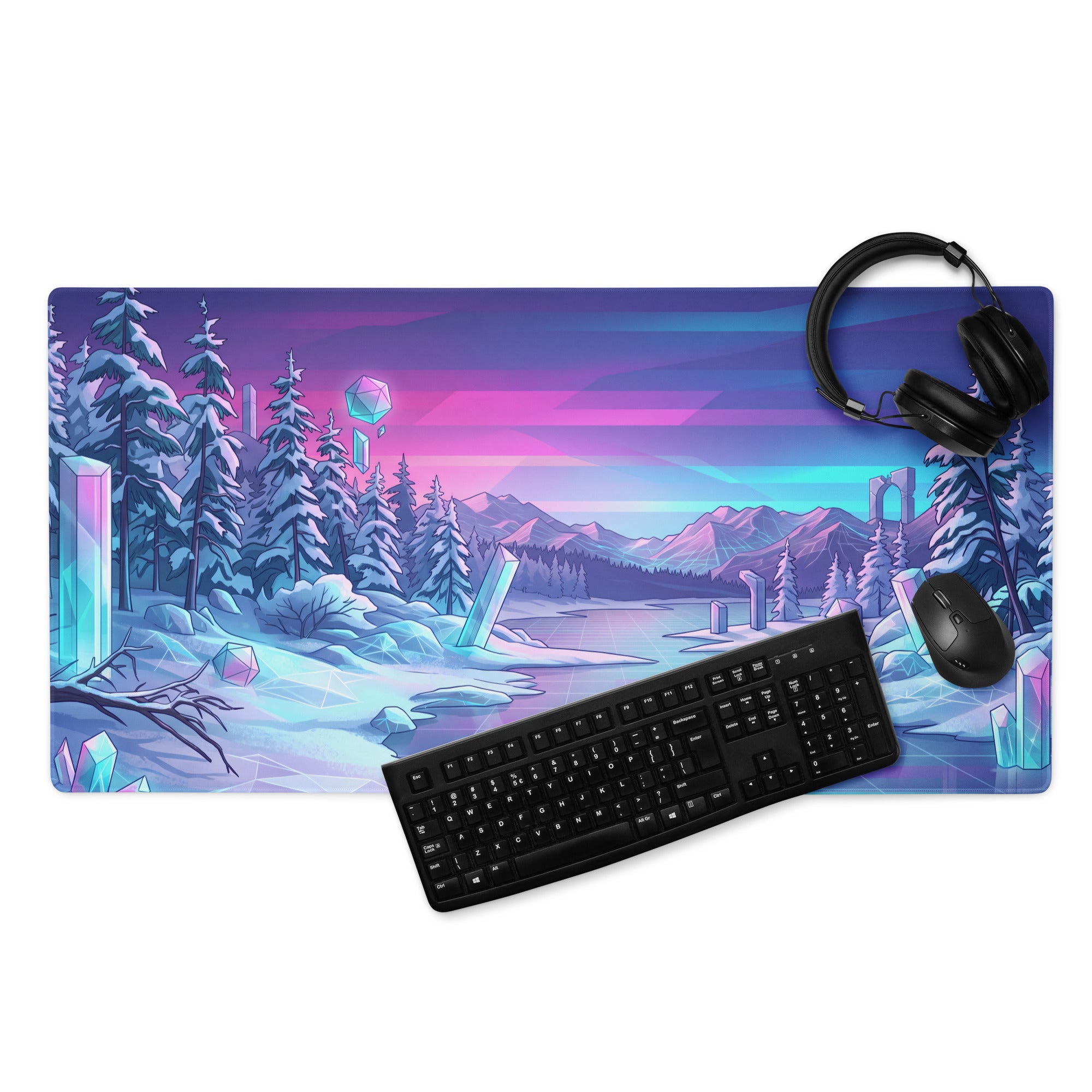 Vaporwave Neon Alps Desk Mat - Mouse Pad Pink Purple Blue Desk Setup Vaporwave Dreamy Mood Retro Futurism Digital Art