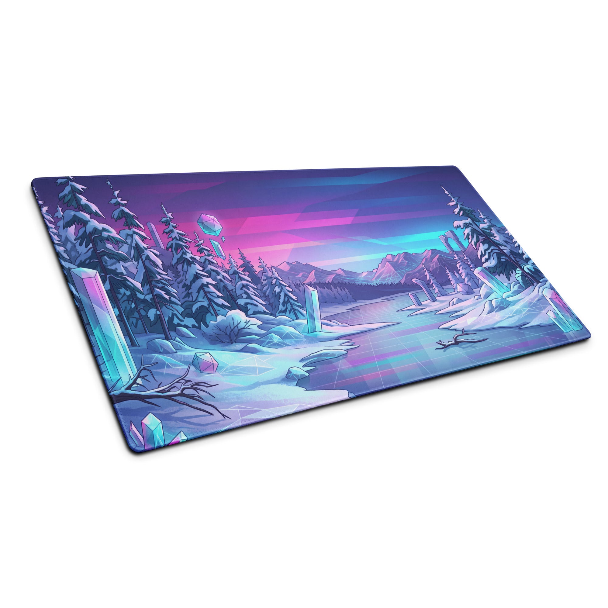 Vaporwave Neon Alps Desk Mat - Mouse Pad Pink Purple Blue Desk Setup Vaporwave Dreamy Mood Retro Futurism Digital Art