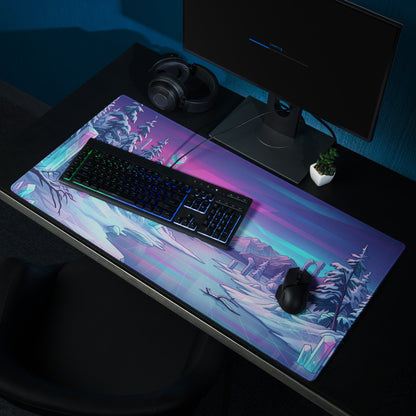 Vaporwave Neon Alps Desk Mat - Mouse Pad Pink Purple Blue Desk Setup Vaporwave Dreamy Mood Retro Futurism Digital Art