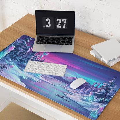 Vaporwave Neon Alps Desk Mat - Mouse Pad Pink Purple Blue Desk Setup Vaporwave Dreamy Mood Retro Futurism Digital Art