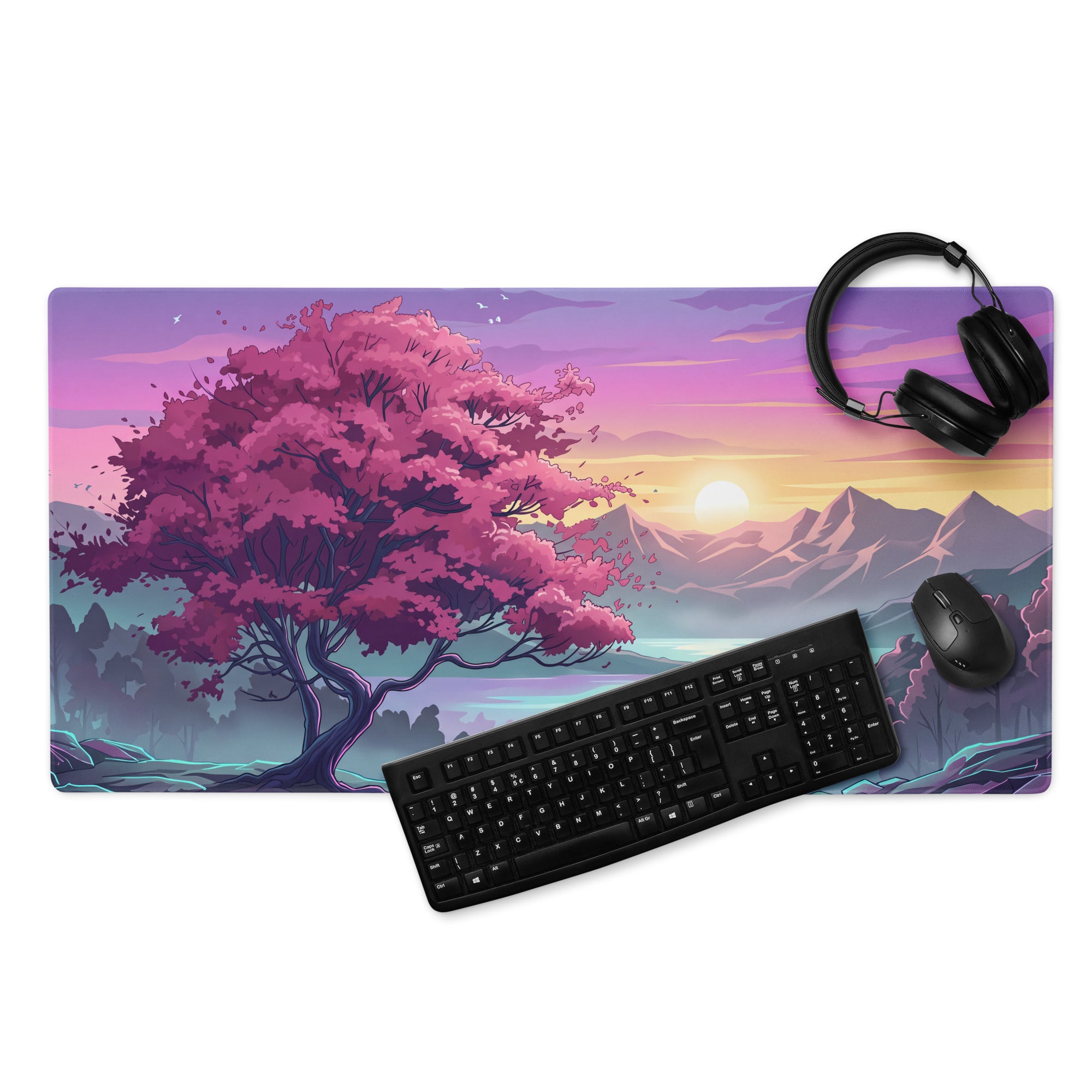 Vaporwave Sunset Pro Gaming Mouse Pad - Vaporwave Sunset Purple Pink Desk Synthwave Dreamy Retro Gamer Digital Art