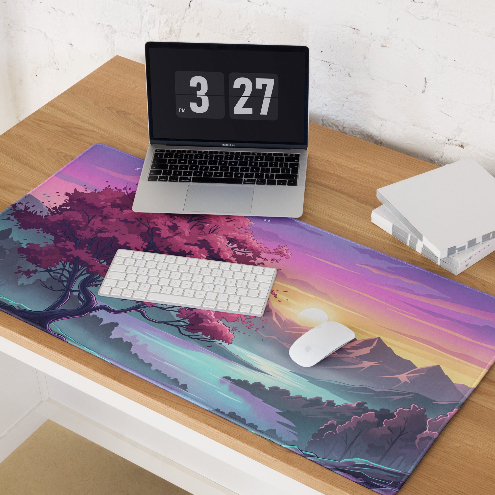 Vaporwave Sunset Pro Gaming Mouse Pad - Vaporwave Sunset Purple Pink Desk Synthwave Dreamy Retro Gamer Digital Art