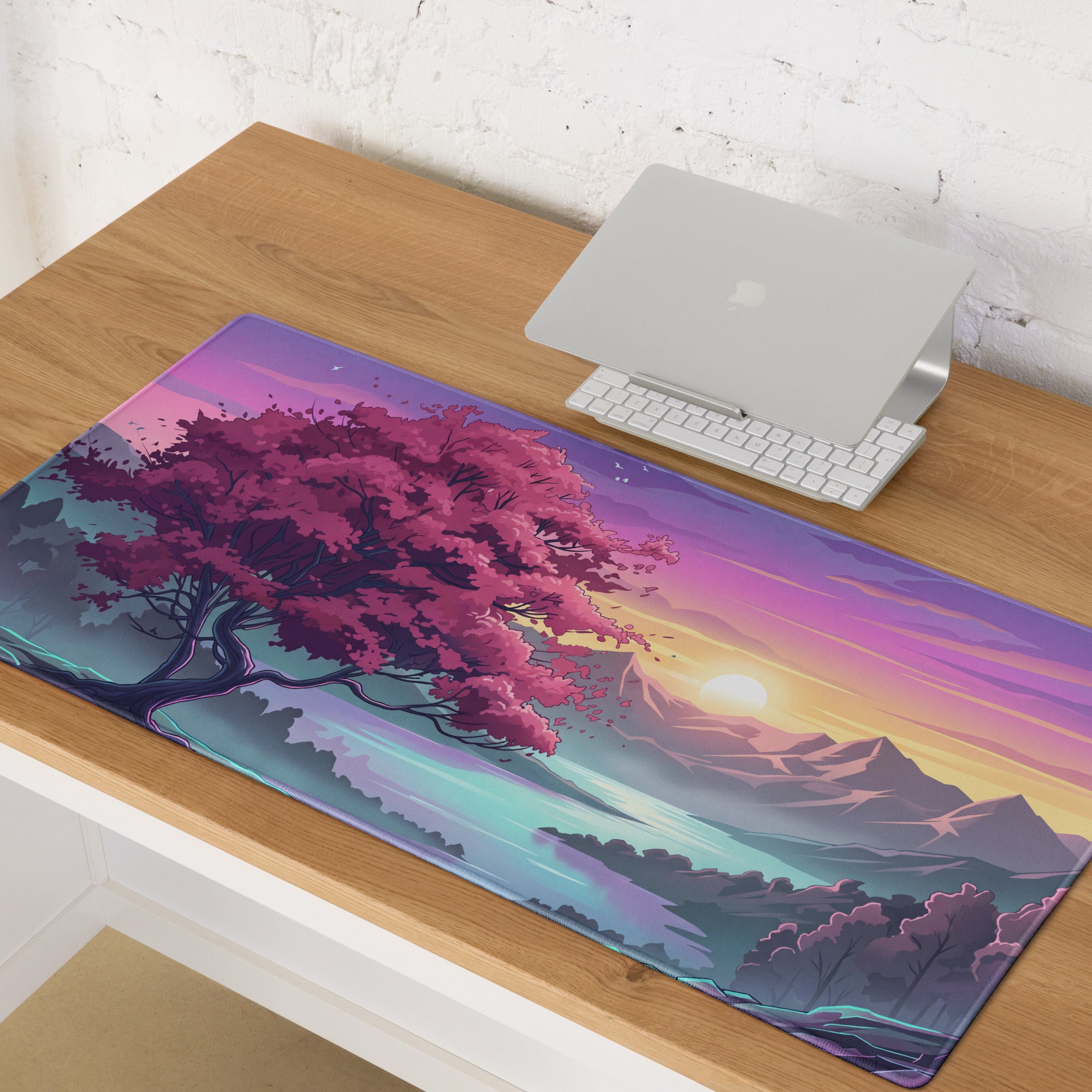 Vaporwave Sunset Pro Gaming Mouse Pad - Vaporwave Sunset Purple Pink Desk Synthwave Dreamy Retro Gamer Digital Art
