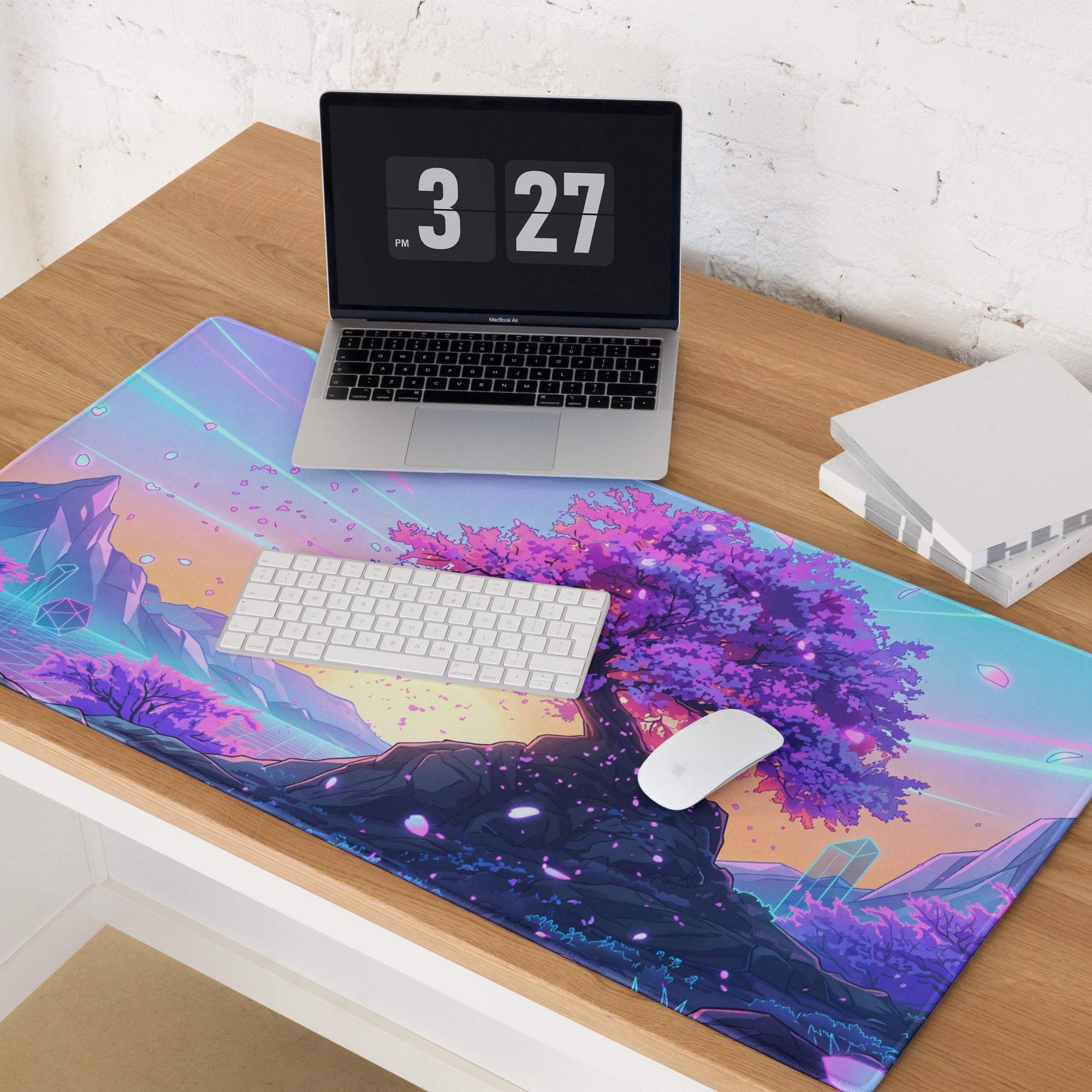 Vaporwave Neon Mouse Pad - Mouse Pad Purple Pink Blue Gaming Dreamlike Neon Retro Futurism Desk Mat Digital Art