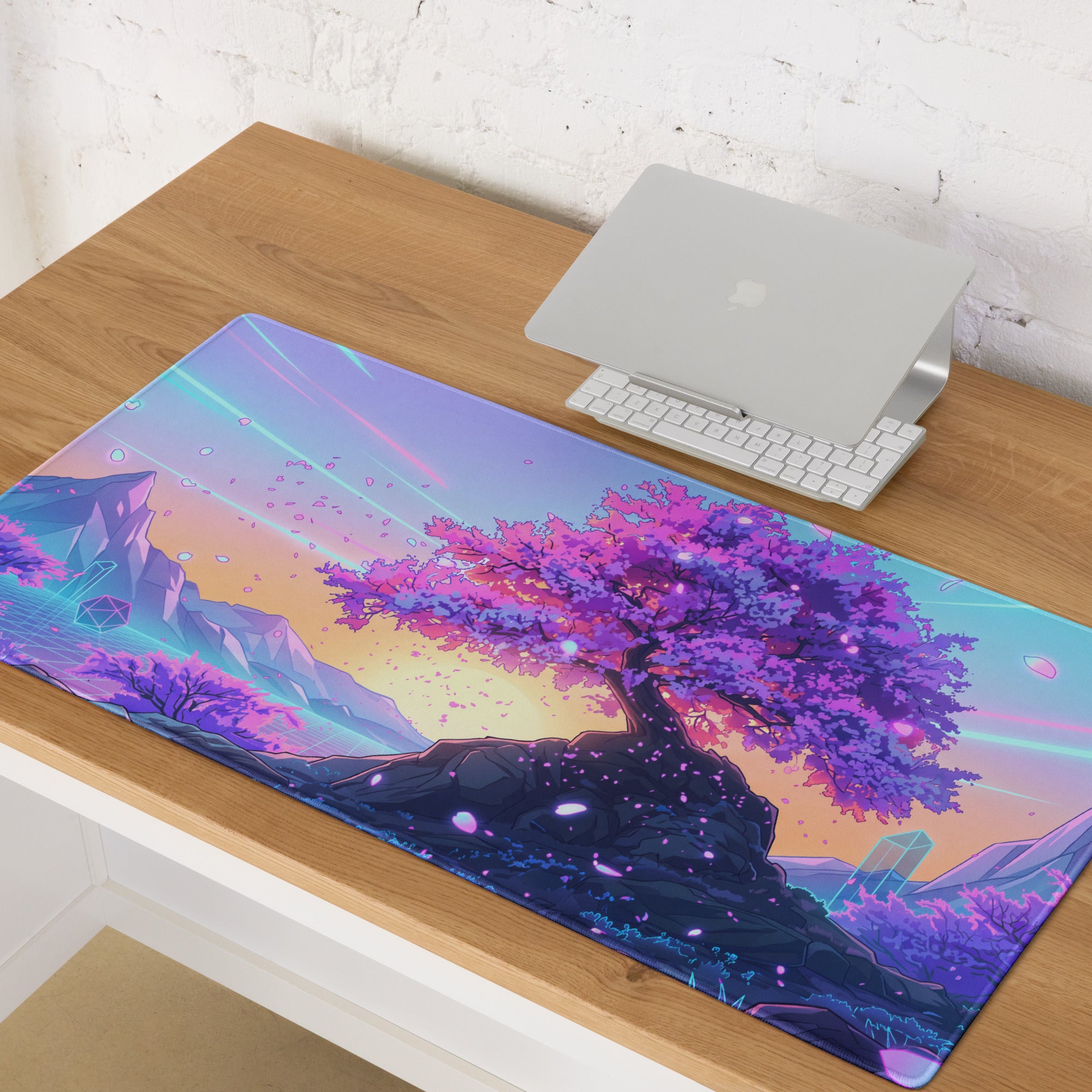Vaporwave Neon Mouse Pad - Mouse Pad Purple Pink Blue Gaming Dreamlike Neon Retro Futurism Desk Mat Digital Art