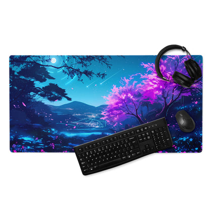 Neon Vaporwave Nightscape Mouse Pad - Mouse Pad Neon Blue Pink Purple Gaming - Dreamy Retro-Futuristic Vaporwave Digital