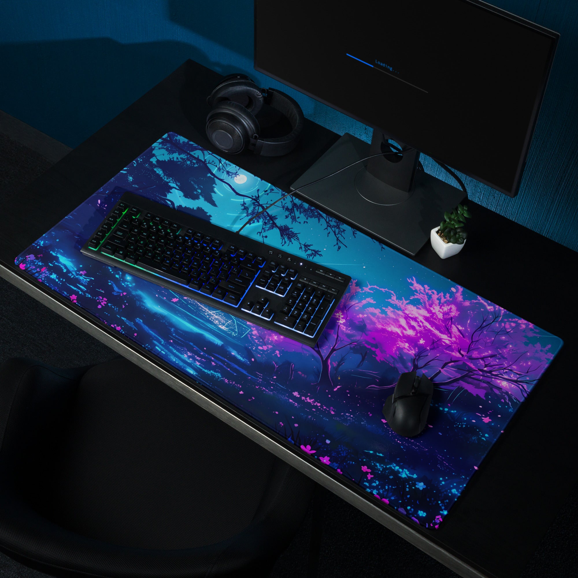 Neon Vaporwave Nightscape Mouse Pad - Mouse Pad Neon Blue Pink Purple Gaming - Dreamy Retro-Futuristic Vaporwave Digital