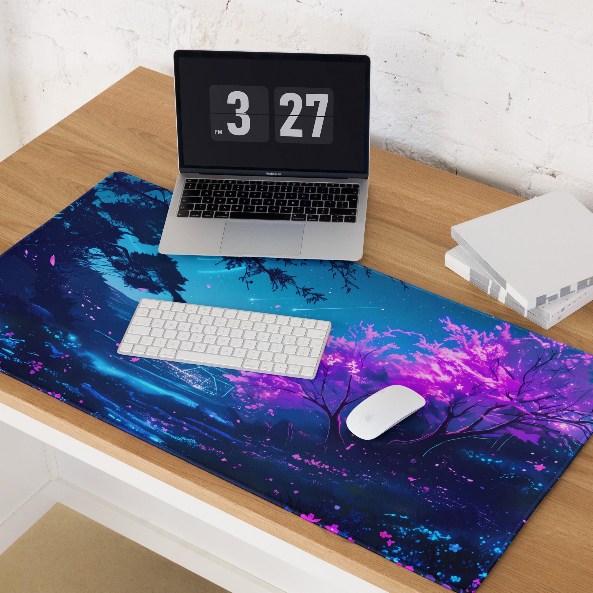 Neon Vaporwave Nightscape Mouse Pad - Mouse Pad Neon Blue Pink Purple Gaming - Dreamy Retro-Futuristic Vaporwave Digital