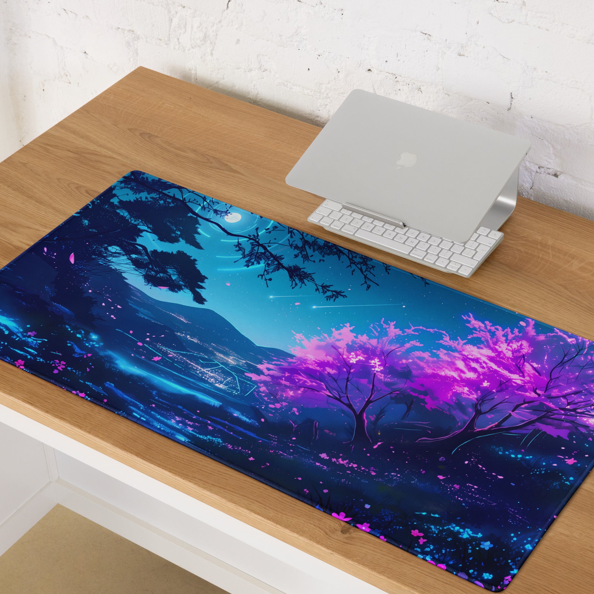 Neon Vaporwave Nightscape Mouse Pad - Mouse Pad Neon Blue Pink Purple Gaming - Dreamy Retro-Futuristic Vaporwave Digital