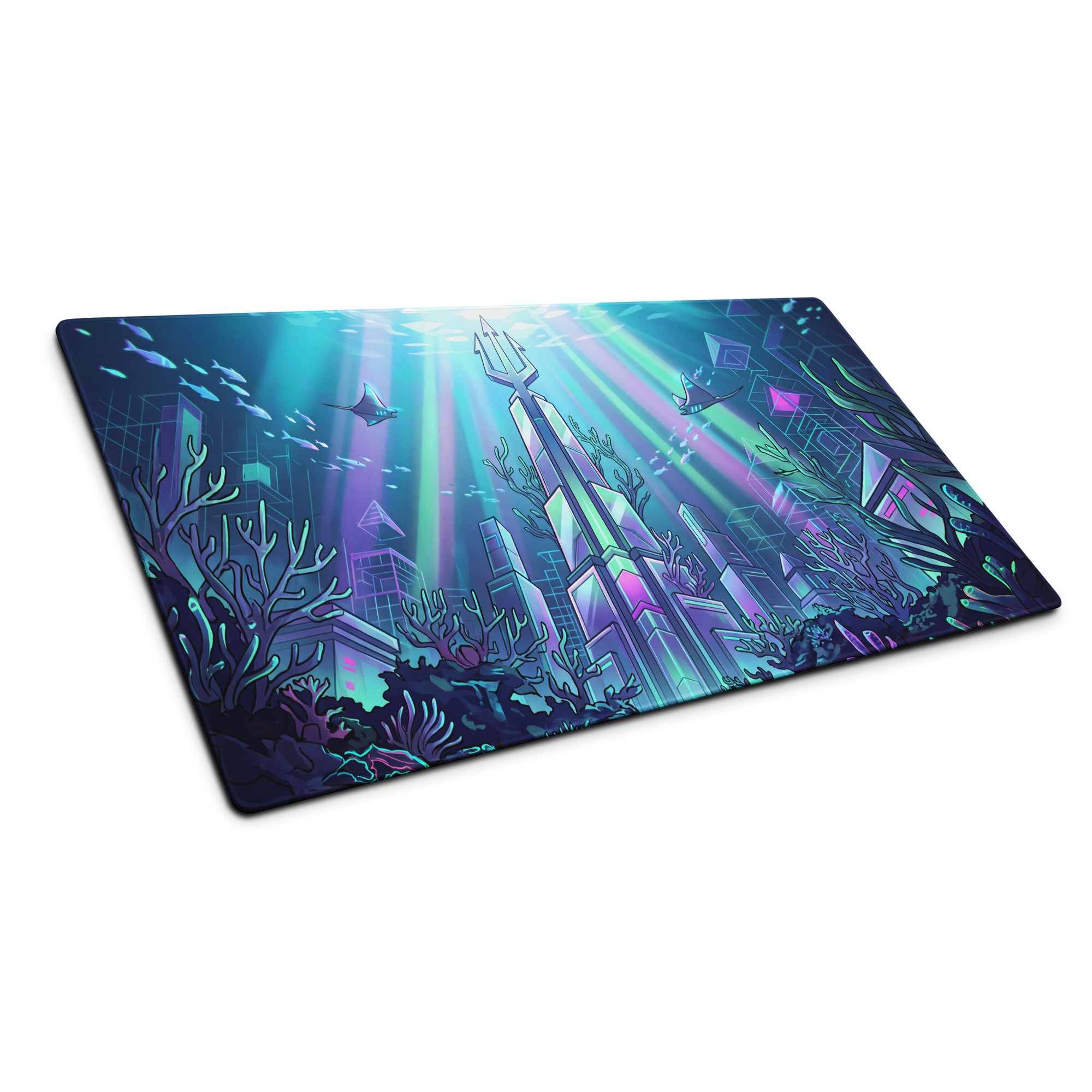 Neon Ocean Vaporwave Mousepad - Mousepad Neon Cyan Purple Pink Gaming Desk Vaporwave Dreamy Synthwave Neon Ocean Digital