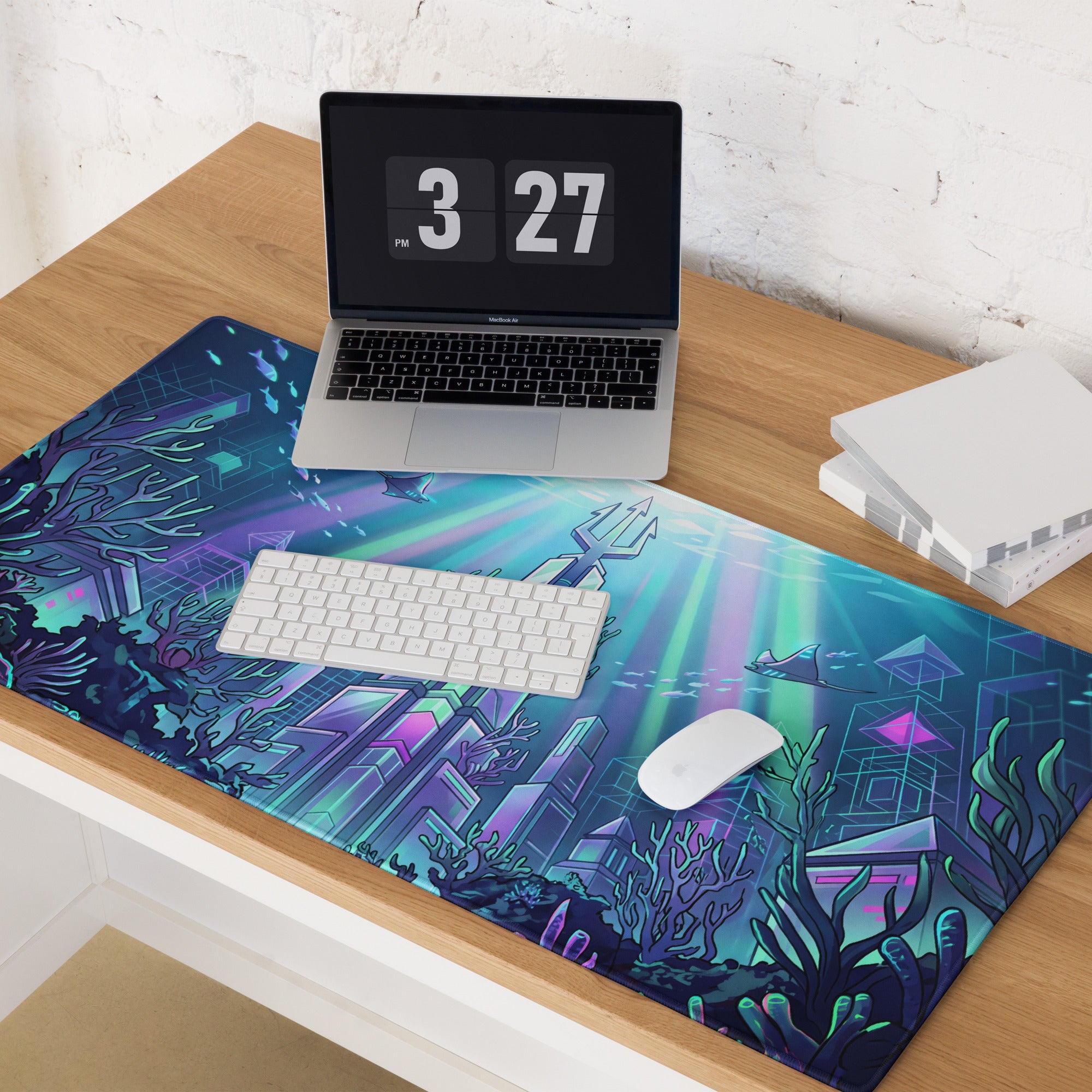 Neon Ocean Vaporwave Mousepad - Mousepad Neon Cyan Purple Pink Gaming Desk Vaporwave Dreamy Synthwave Neon Ocean Digital