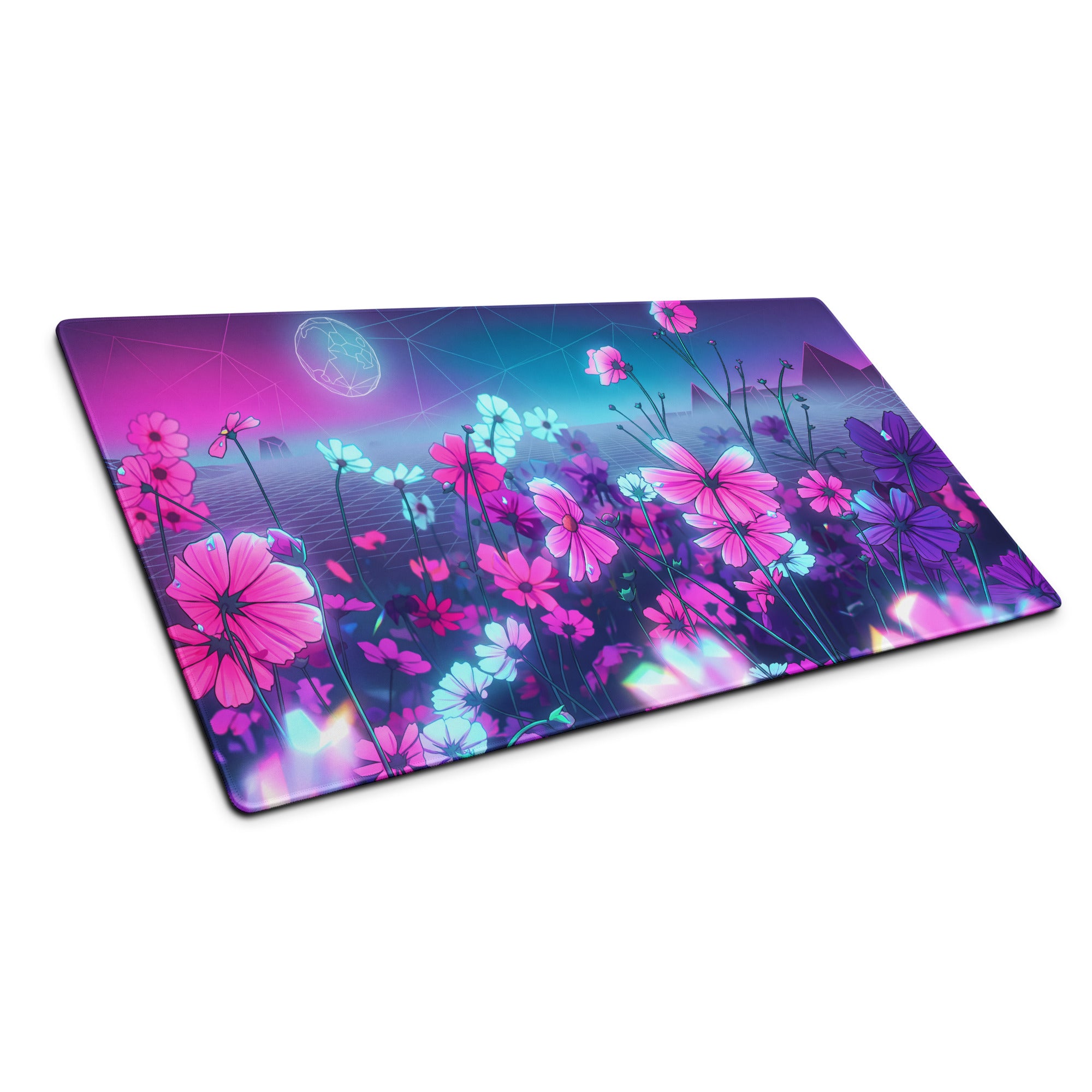 Neon Bloom Vaporwave Desktop Pad - Vaporwave Floral Mouse Pad Pink Purple Desk Gaming Neon Dreamy Neon Mood Desk Decor