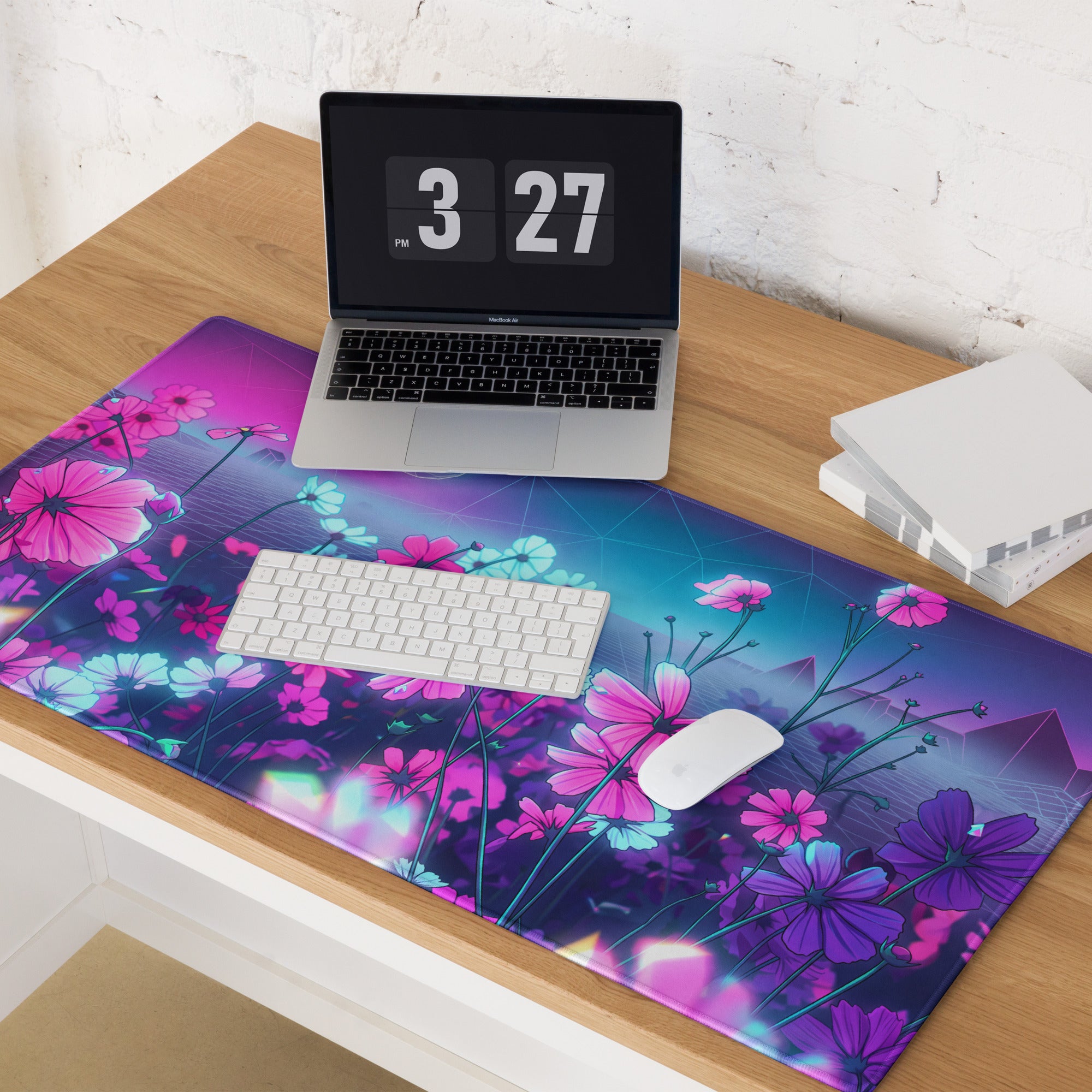 Neon Bloom Vaporwave Desktop Pad - Vaporwave Floral Mouse Pad Pink Purple Desk Gaming Neon Dreamy Neon Mood Desk Decor