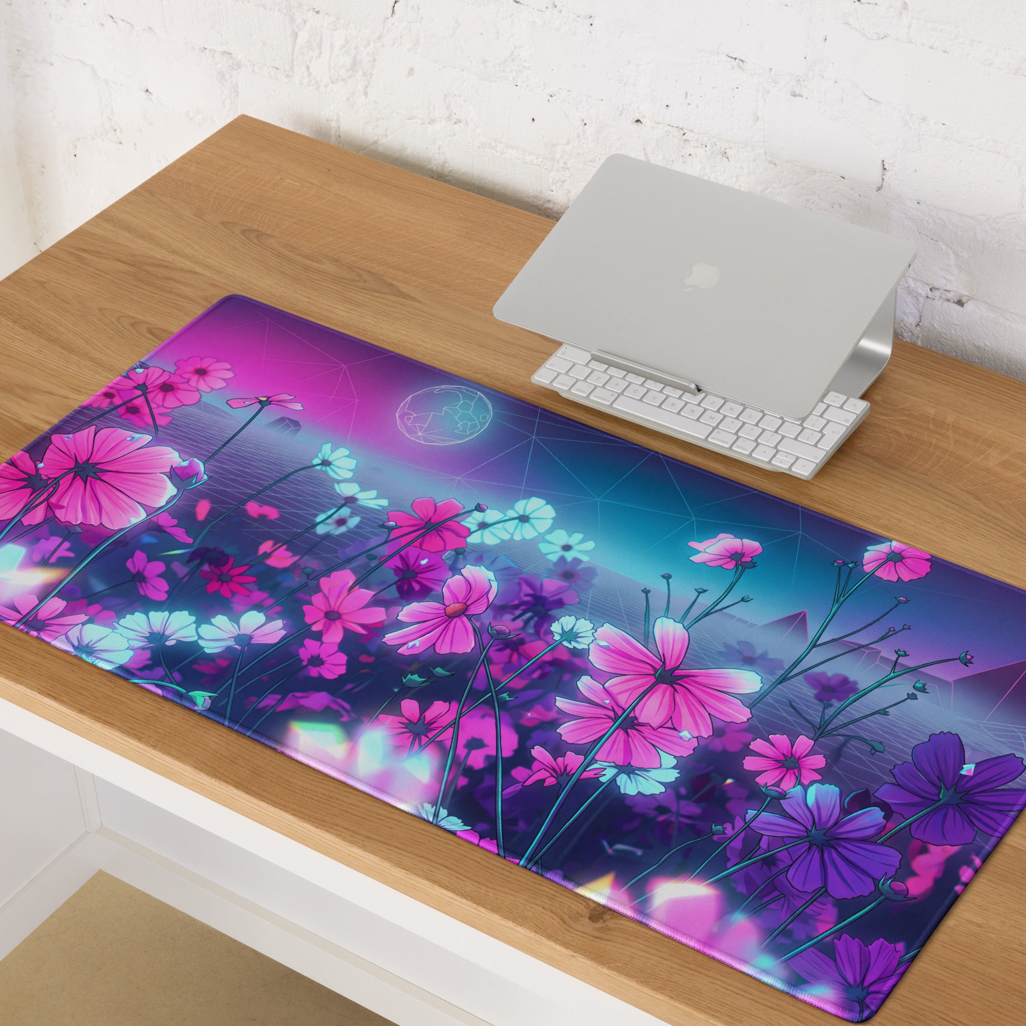Neon Bloom Vaporwave Desktop Pad - Vaporwave Floral Mouse Pad Pink Purple Desk Gaming Neon Dreamy Neon Mood Desk Decor