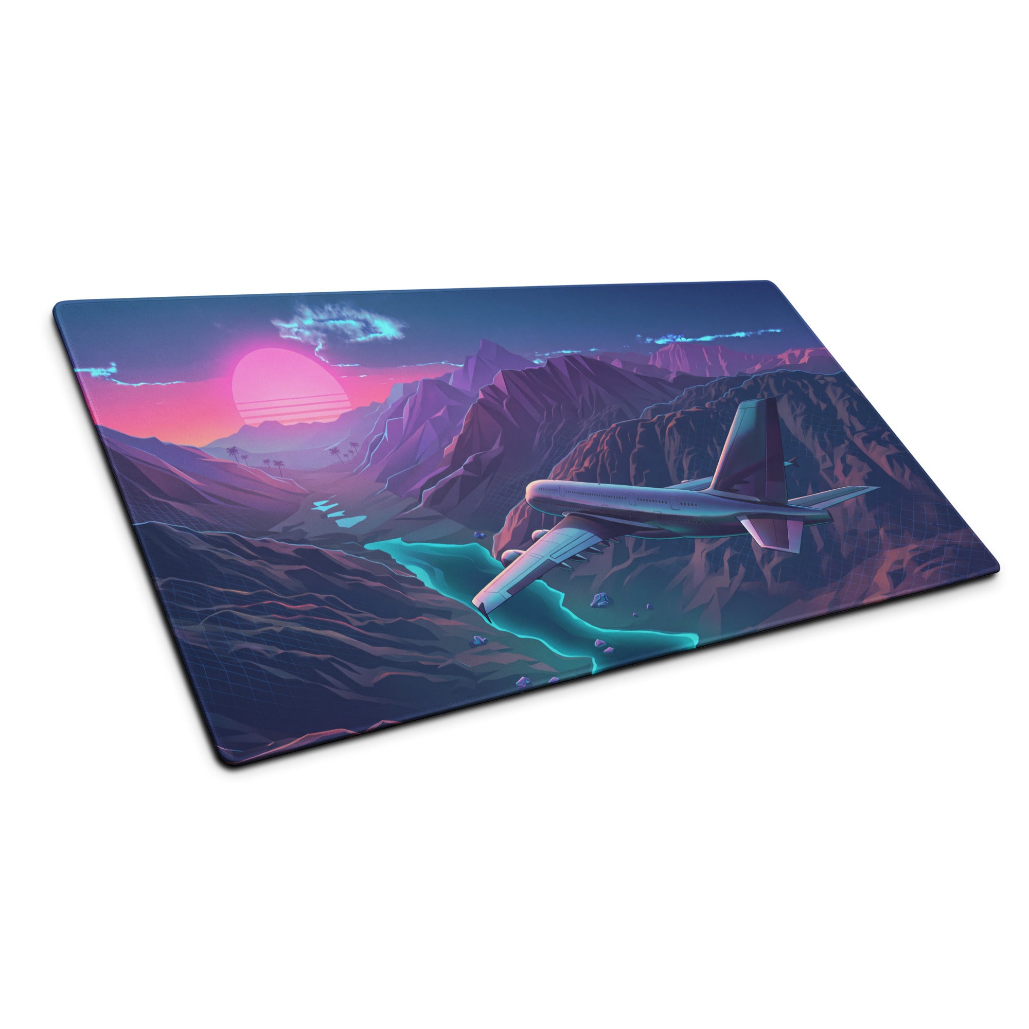 Vaporwave Sunset Mountains Mouse Pad - Mouse Pad Neon Pink Purple Desktop Vaporwave Dreamy Neon Aesthetic Gaming Digital