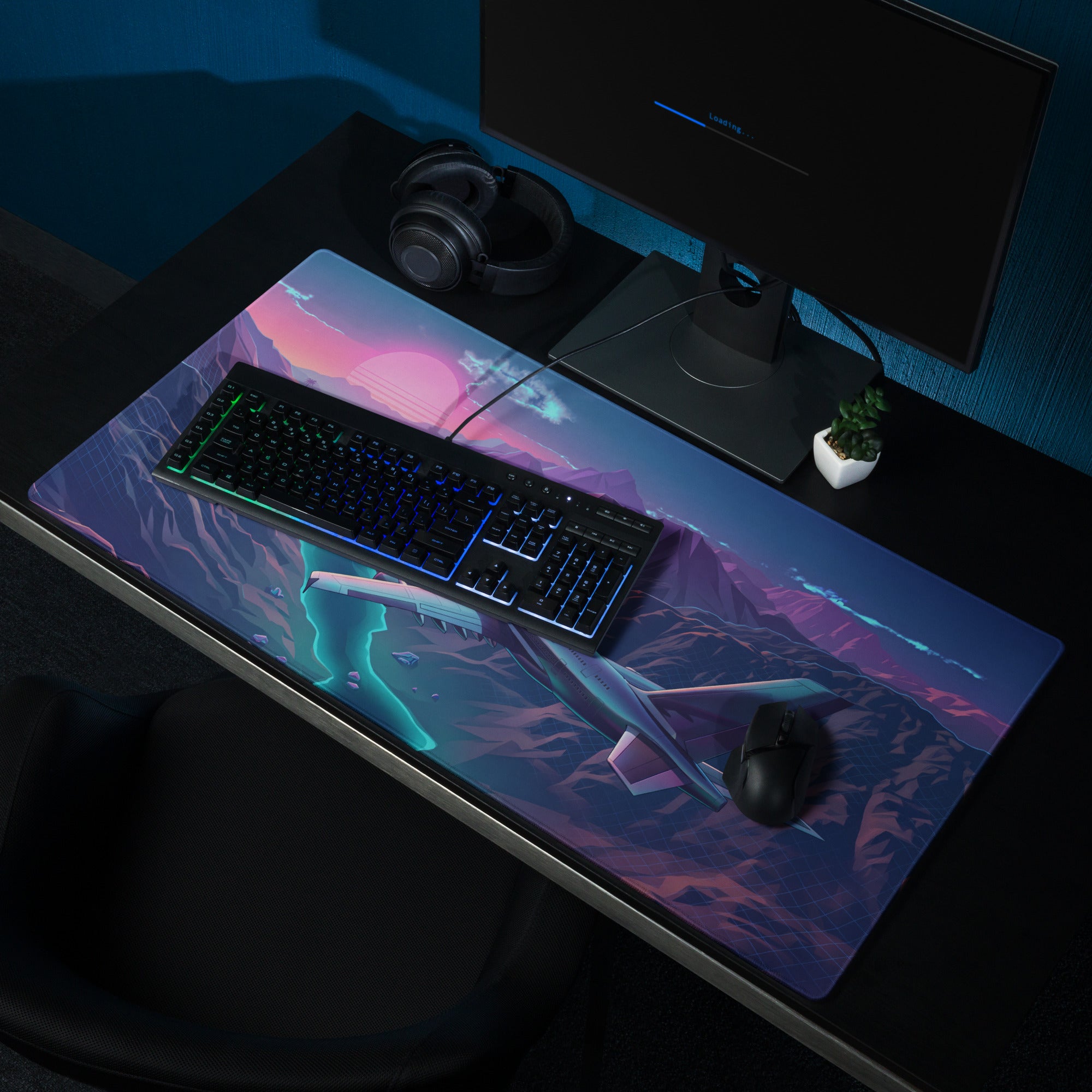 Vaporwave Sunset Mountains Mouse Pad - Mouse Pad Neon Pink Purple Desktop Vaporwave Dreamy Neon Aesthetic Gaming Digital