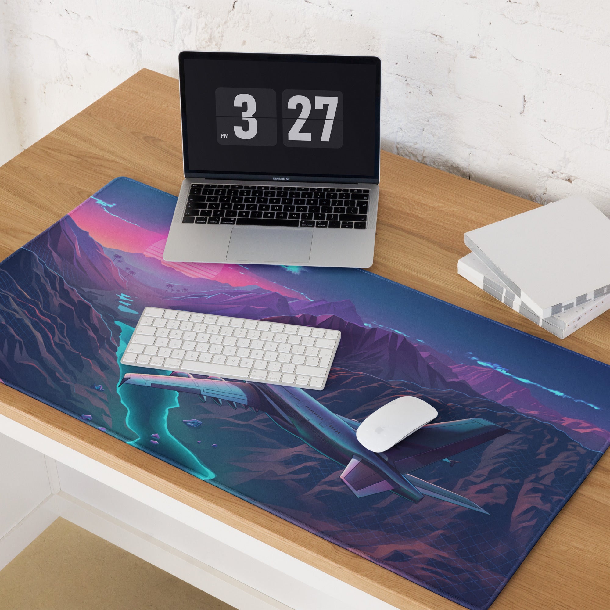 Vaporwave Sunset Mountains Mouse Pad - Mouse Pad Neon Pink Purple Desktop Vaporwave Dreamy Neon Aesthetic Gaming Digital