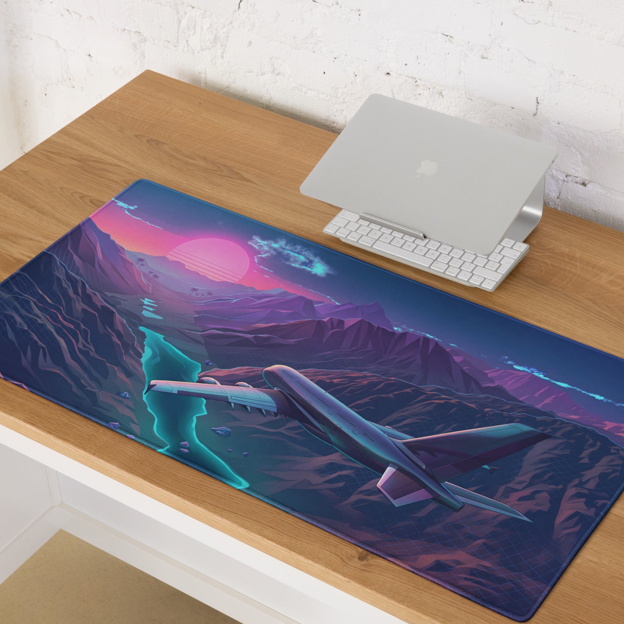 Vaporwave Sunset Mountains Mouse Pad - Mouse Pad Neon Pink Purple Desktop Vaporwave Dreamy Neon Aesthetic Gaming Digital