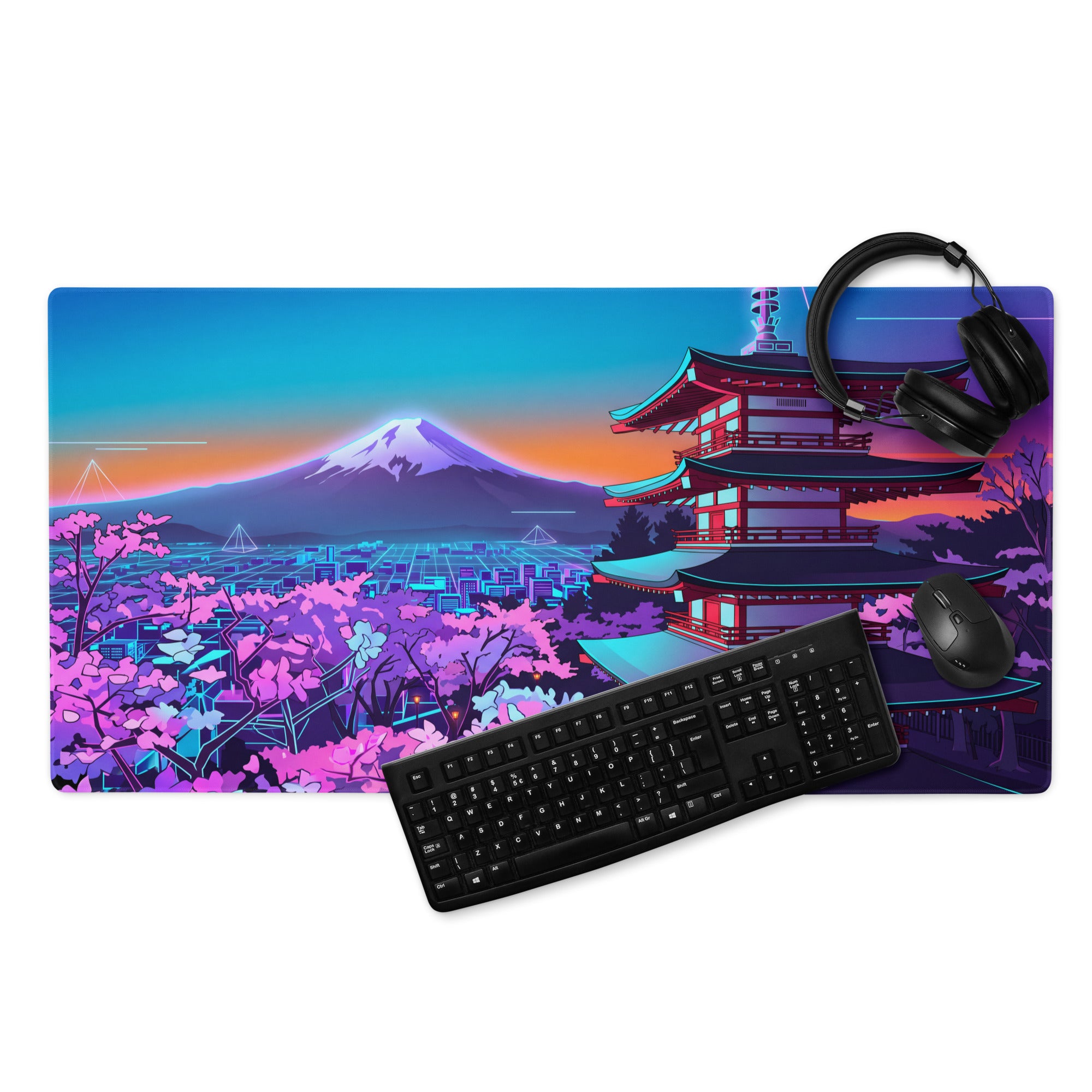 Vaporwave Neon Temple Mouse Pad - Mouse Pad Blue Purple for Gaming Vaporwave Dreamy Nostalgia Retro Futurism