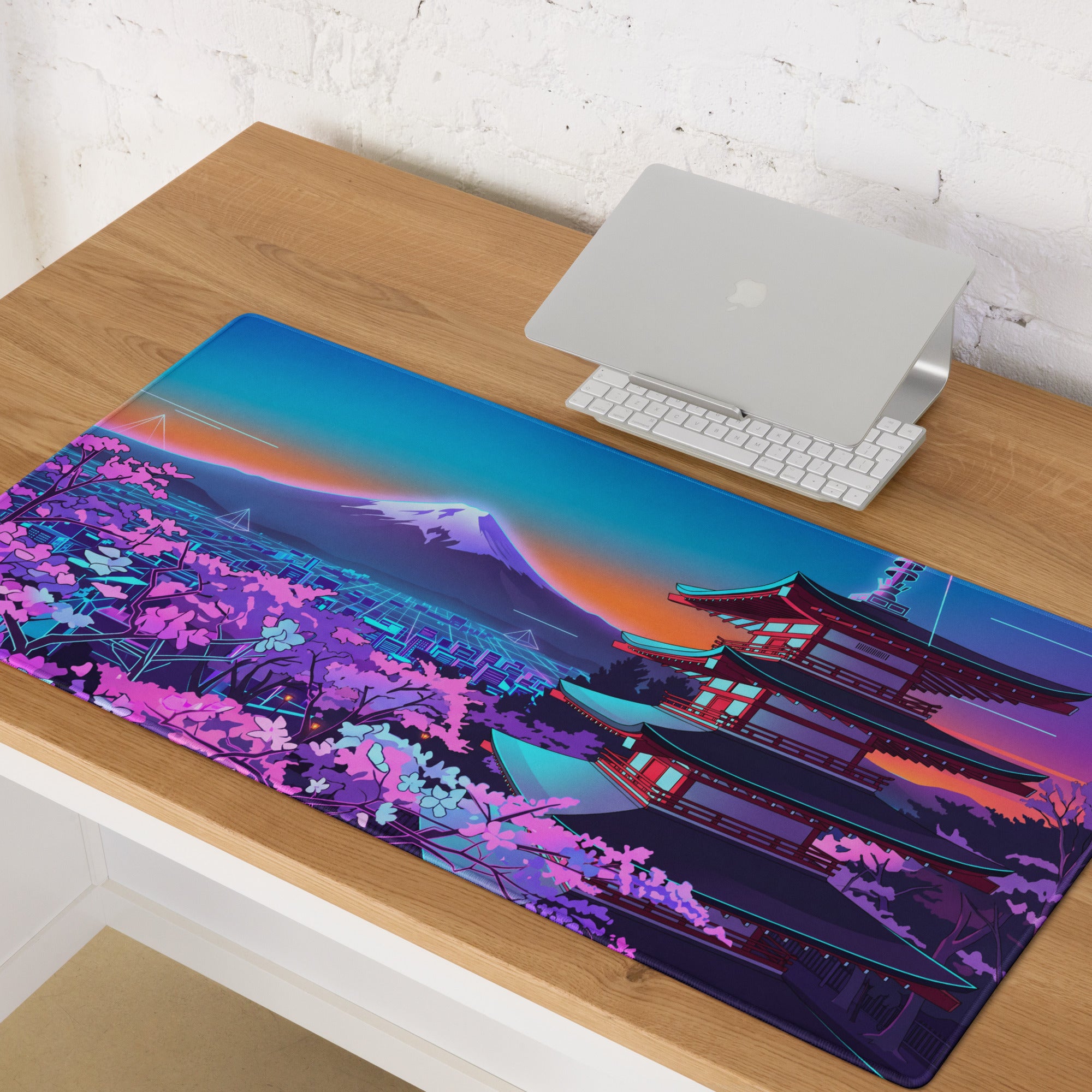 Vaporwave Neon Temple Mouse Pad - Mouse Pad Blue Purple for Gaming Vaporwave Dreamy Nostalgia Retro Futurism