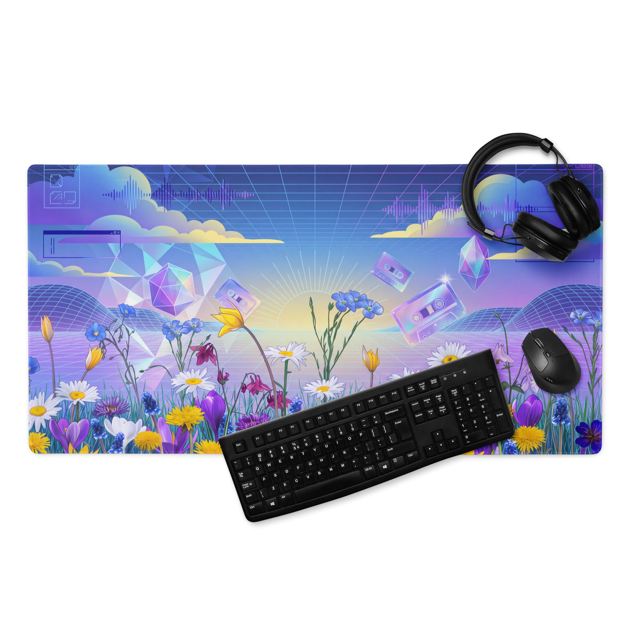 Vaporwave Floral Gradient Mouse Pad - Mouse Pad Blue Purple Pink For Gaming Vaporwave Dreamy Nostalgic Neon Desk Mat