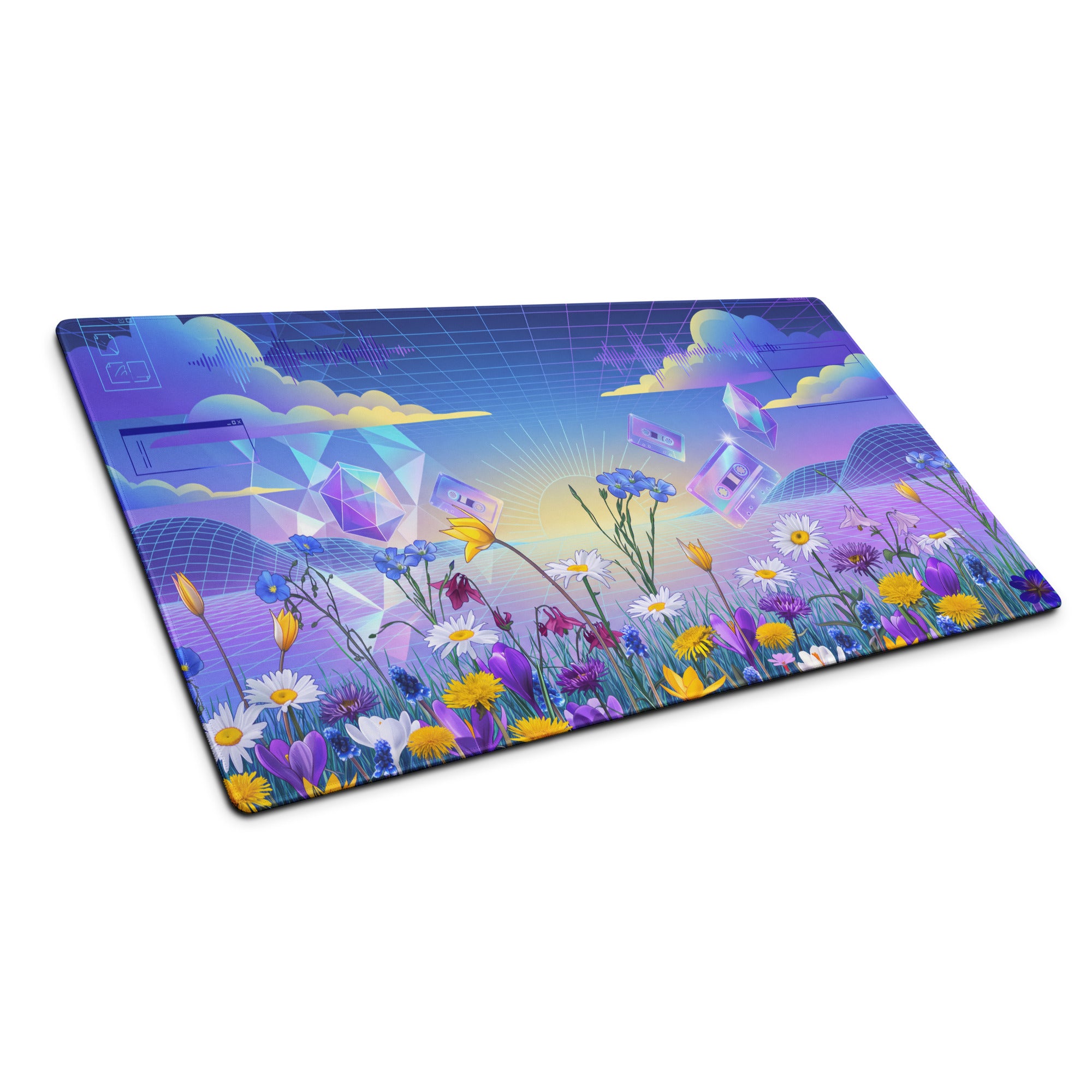 Vaporwave Floral Gradient Mouse Pad - Mouse Pad Blue Purple Pink For Gaming Vaporwave Dreamy Nostalgic Neon Desk Mat