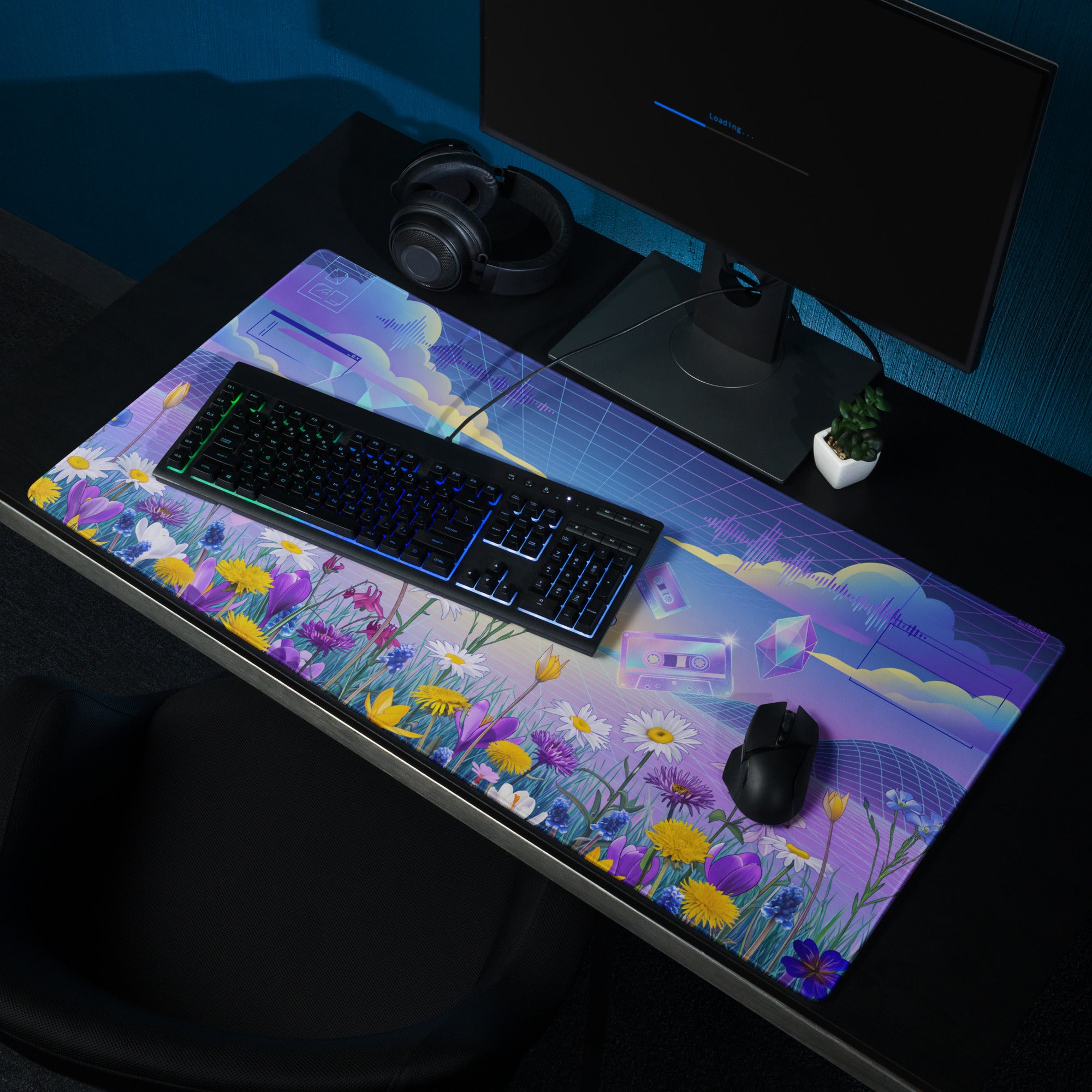 Vaporwave Floral Gradient Mouse Pad - Mouse Pad Blue Purple Pink For Gaming Vaporwave Dreamy Nostalgic Neon Desk Mat