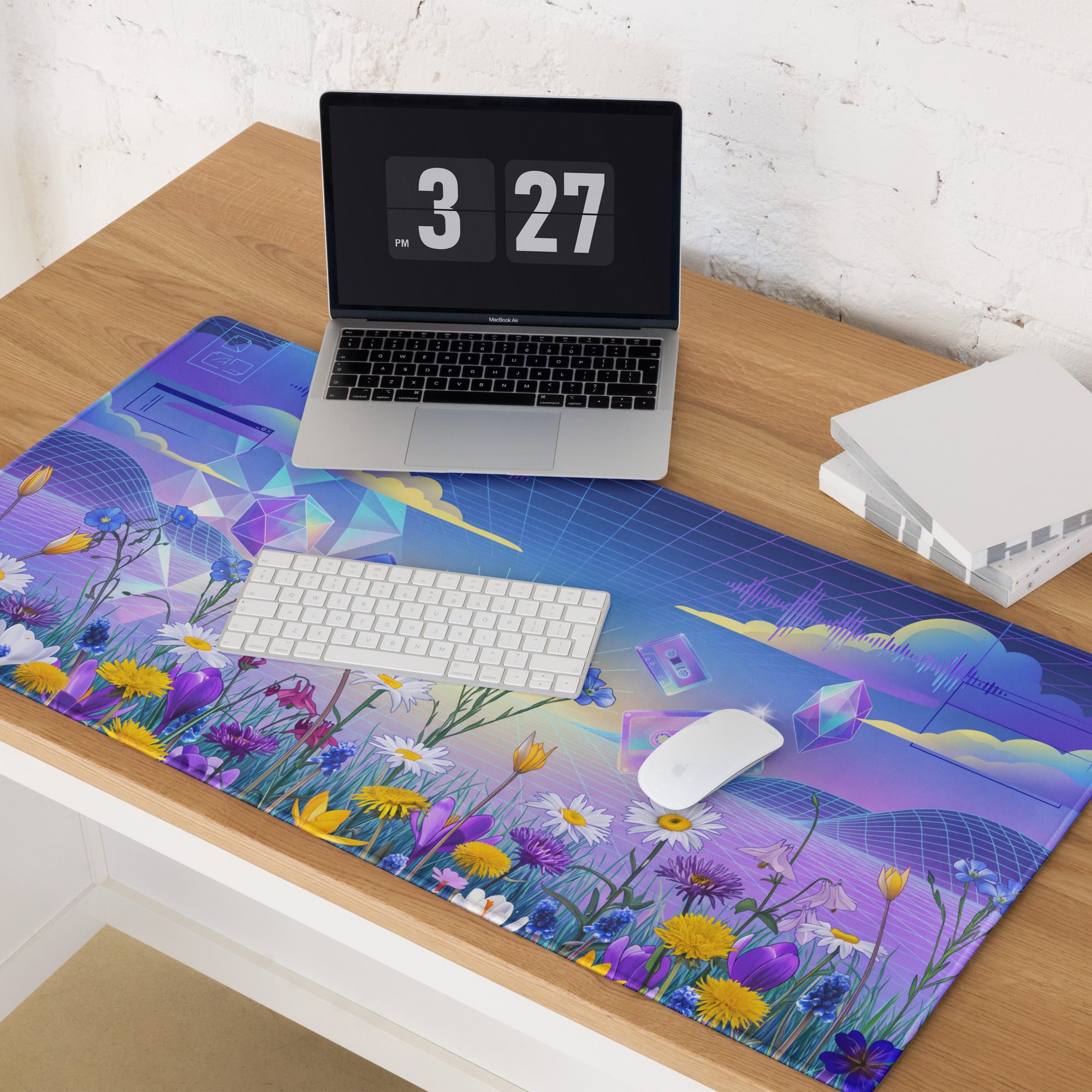 Vaporwave Floral Gradient Mouse Pad - Mouse Pad Blue Purple Pink For Gaming Vaporwave Dreamy Nostalgic Neon Desk Mat