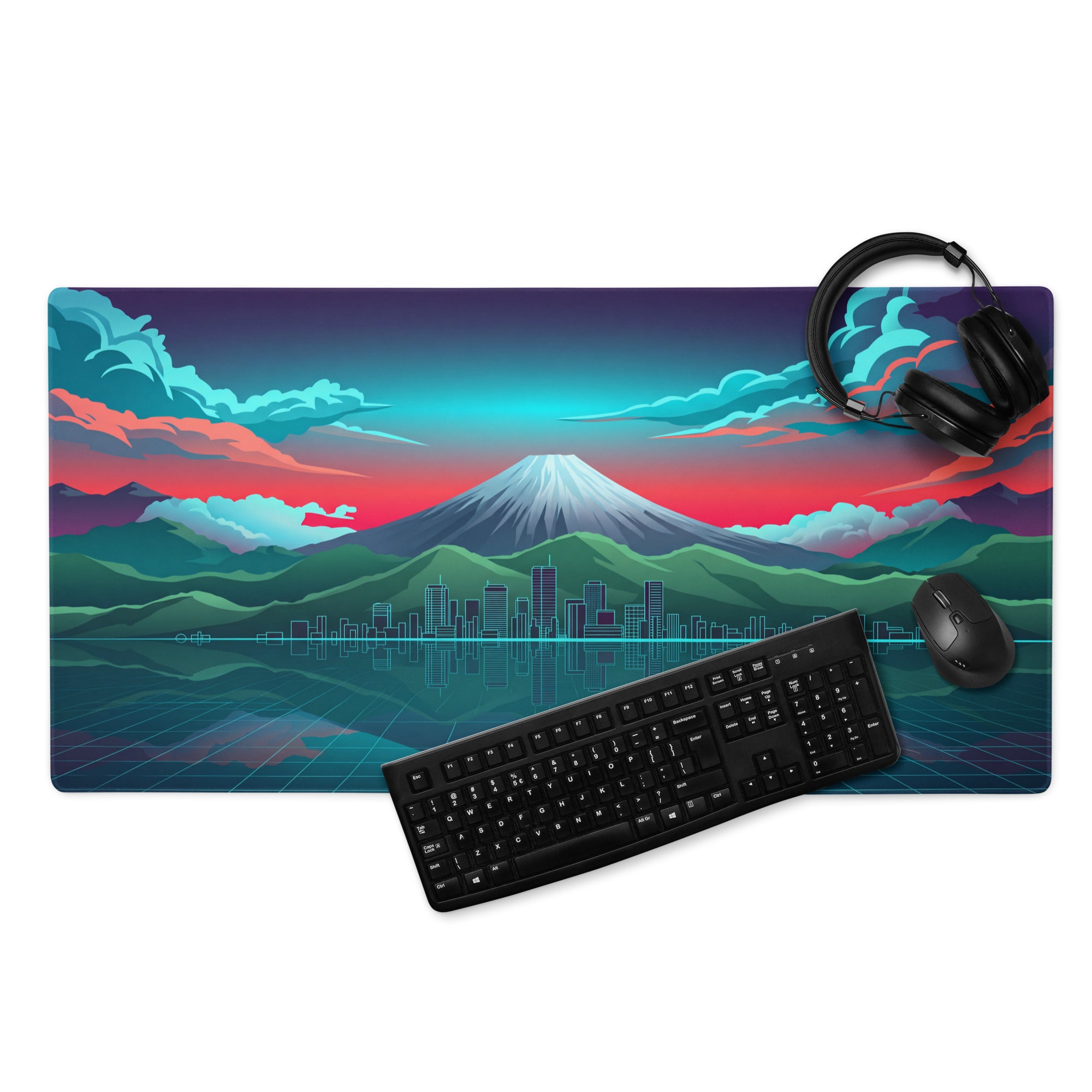 Vaporwave City Vista Mouse Pad - Mouse Pad Teal Pink Desk Vaporwave Dreamy Neon Synthwave Gaming Setup Digital Art