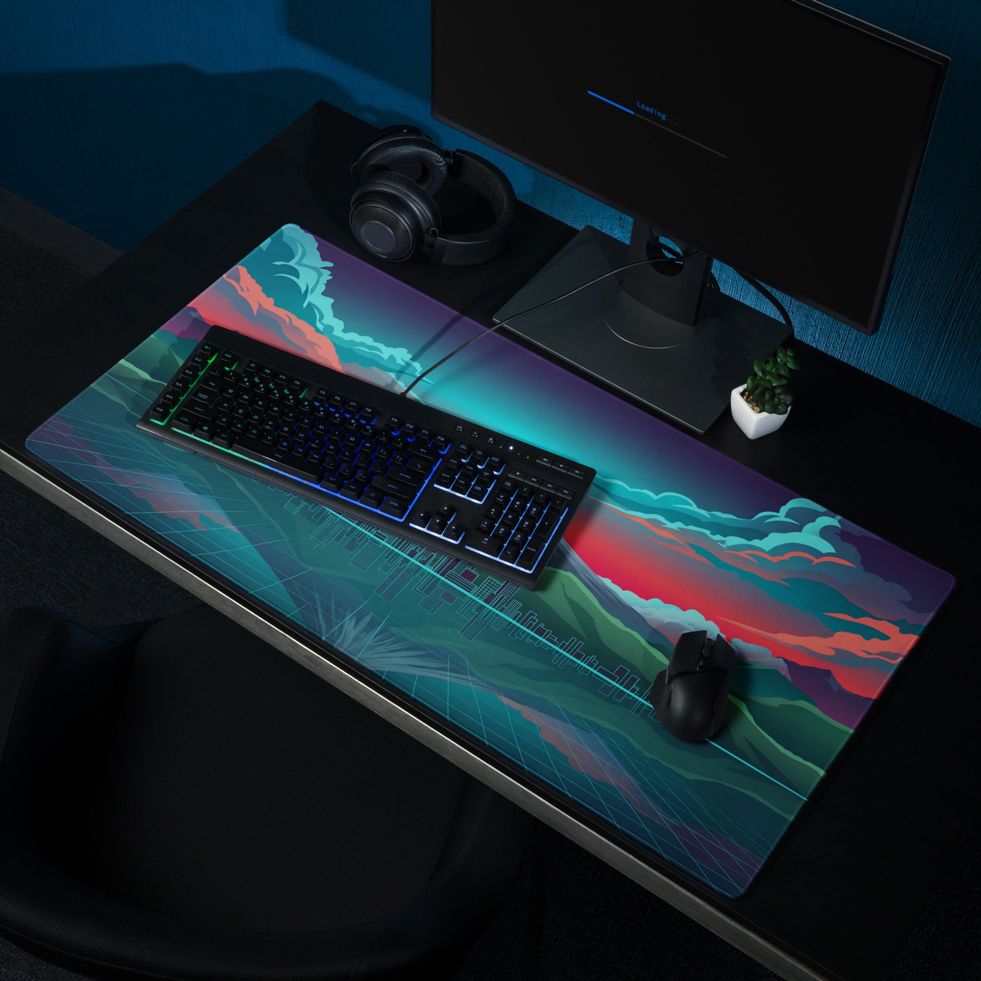 Vaporwave City Vista Mouse Pad - Mouse Pad Teal Pink Desk Vaporwave Dreamy Neon Synthwave Gaming Setup Digital Art