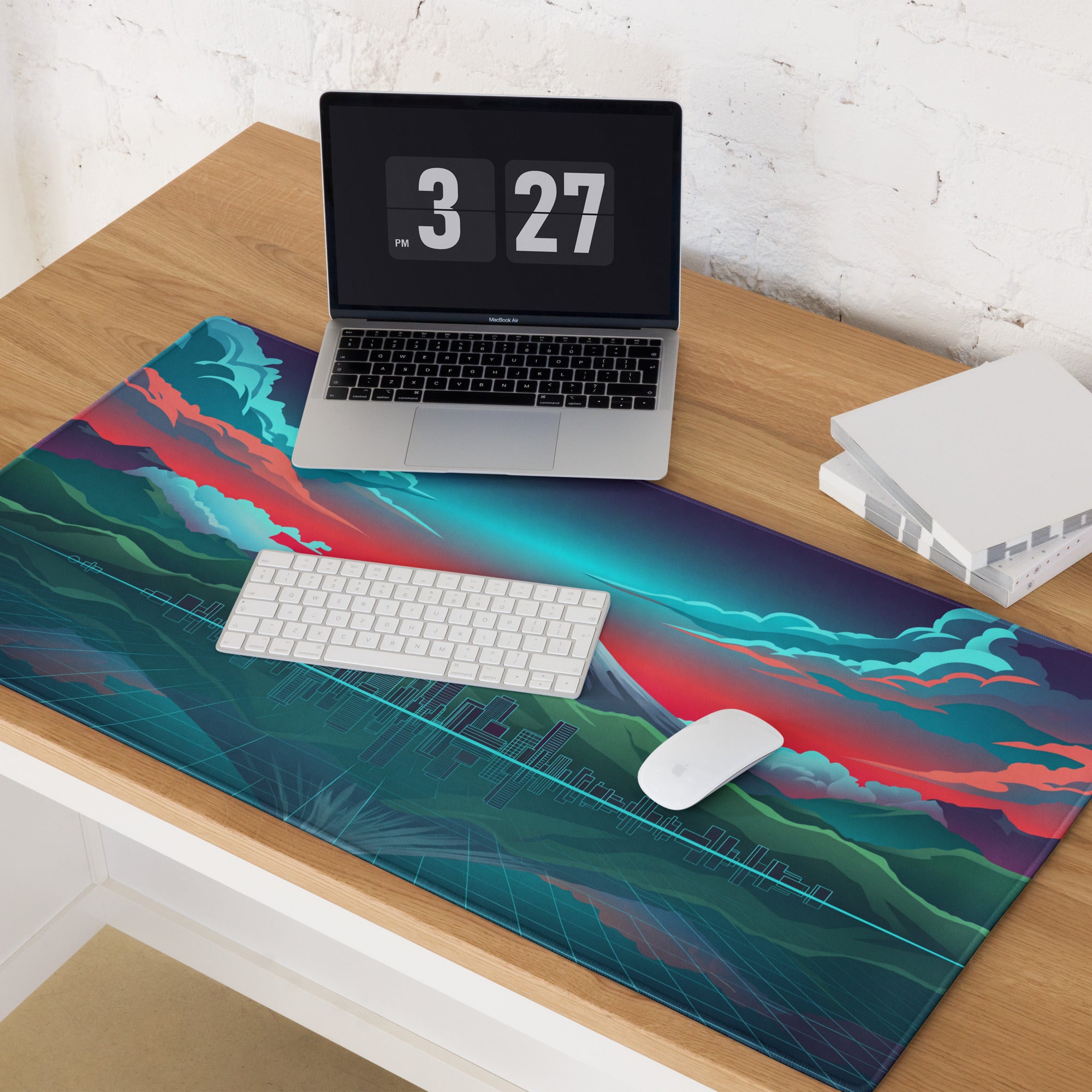 Vaporwave City Vista Mouse Pad - Mouse Pad Teal Pink Desk Vaporwave Dreamy Neon Synthwave Gaming Setup Digital Art
