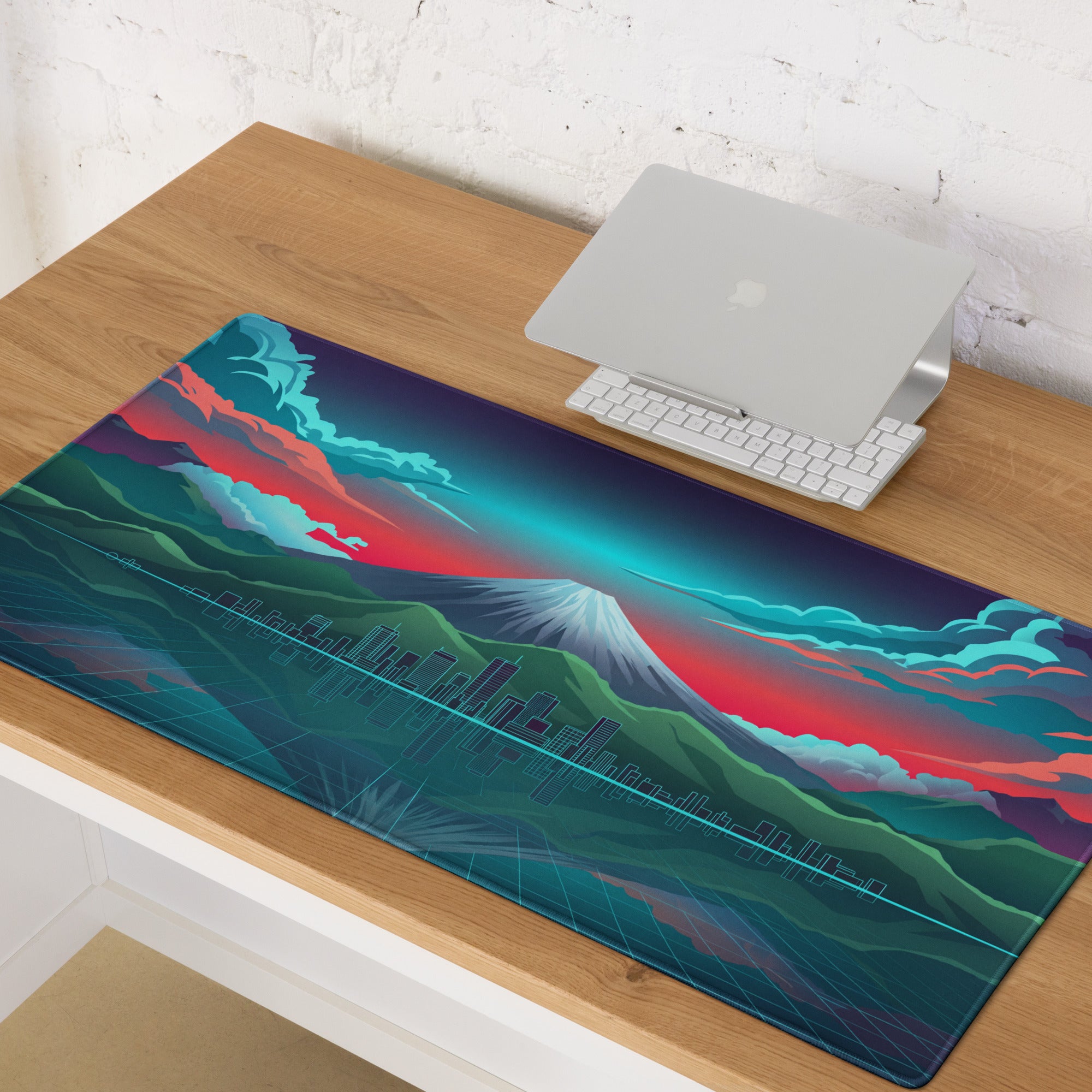 Vaporwave City Vista Mouse Pad - Mouse Pad Teal Pink Desk Vaporwave Dreamy Neon Synthwave Gaming Setup Digital Art